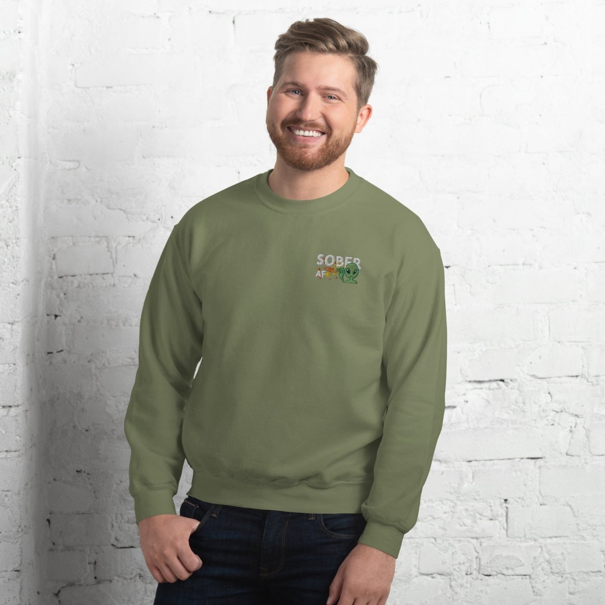 Galactic Sobriety Alien Embroidered Unisex Sweatshirt | Cool Space-Themed Pullover Hoodie for Men & Women | Perfect for Casual Wear, Street Fashion & Cosplay