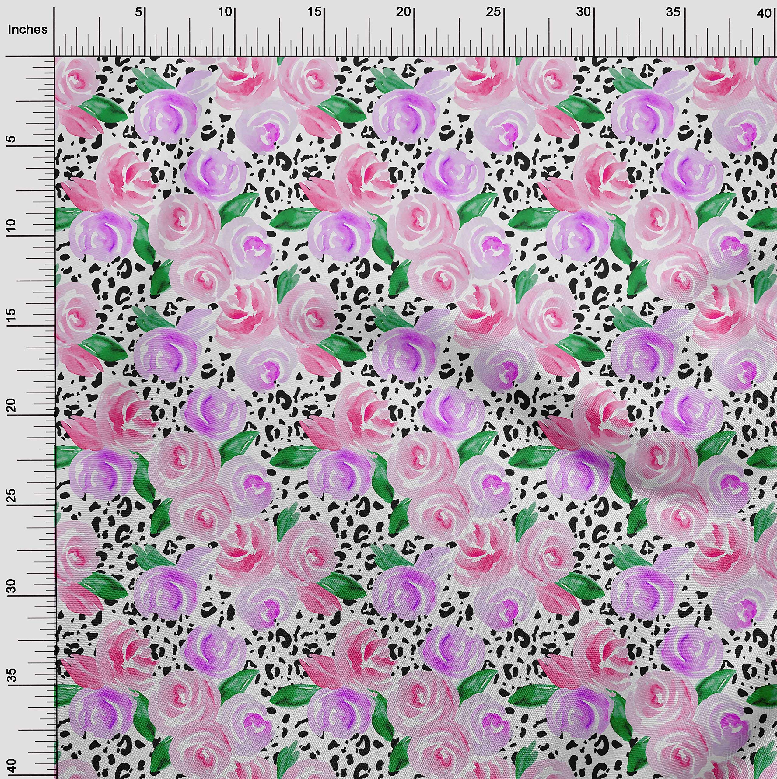 oneOone Georgette Viscose Rose Pink Floral Watercolor Dress Fabric - 42 Inch Wide Fabric by The Yard for Dresses, Blouses & DIY Fashion Projects