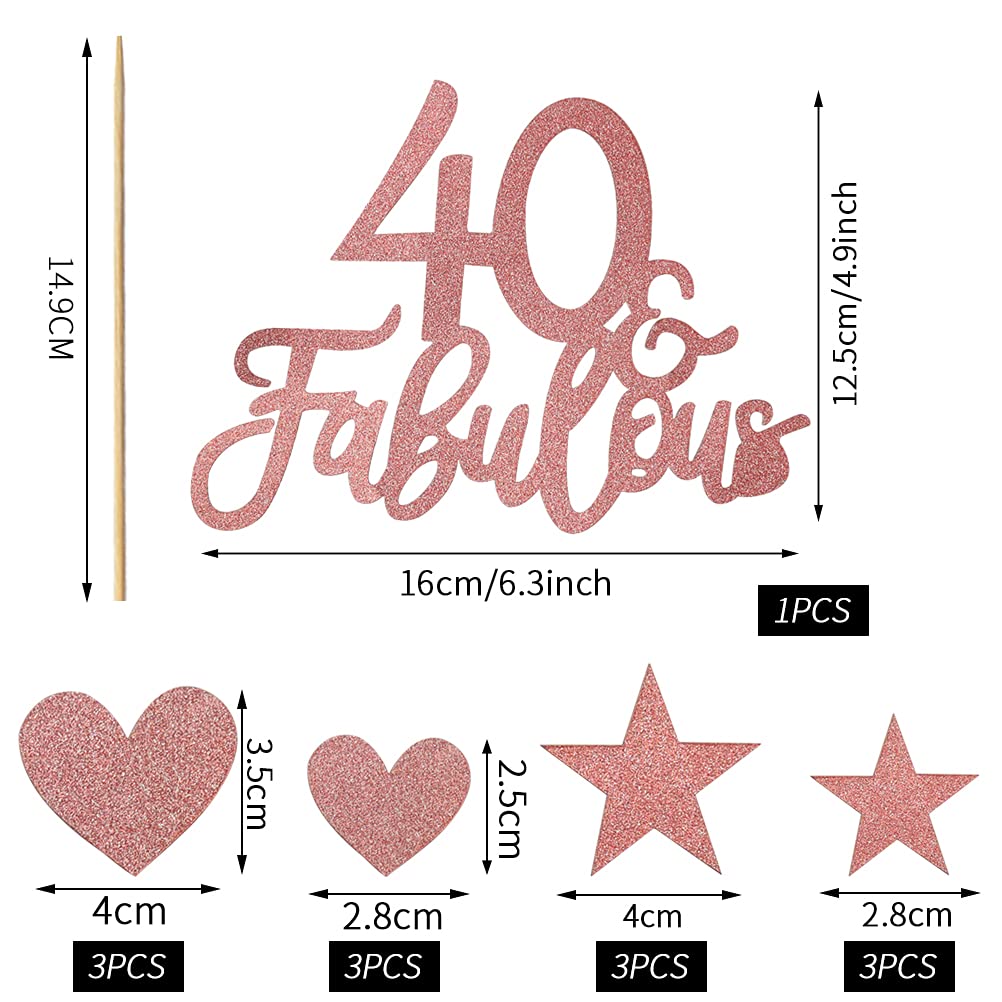 40 & Fabulous Cake Topper Set - 13pcs 40th Birthday Party Decorations for Women, Cheers Happy Anniversary Cake Decor - Perfect for 40th Birthday Cakes, Cupcakes & Dessert Tables