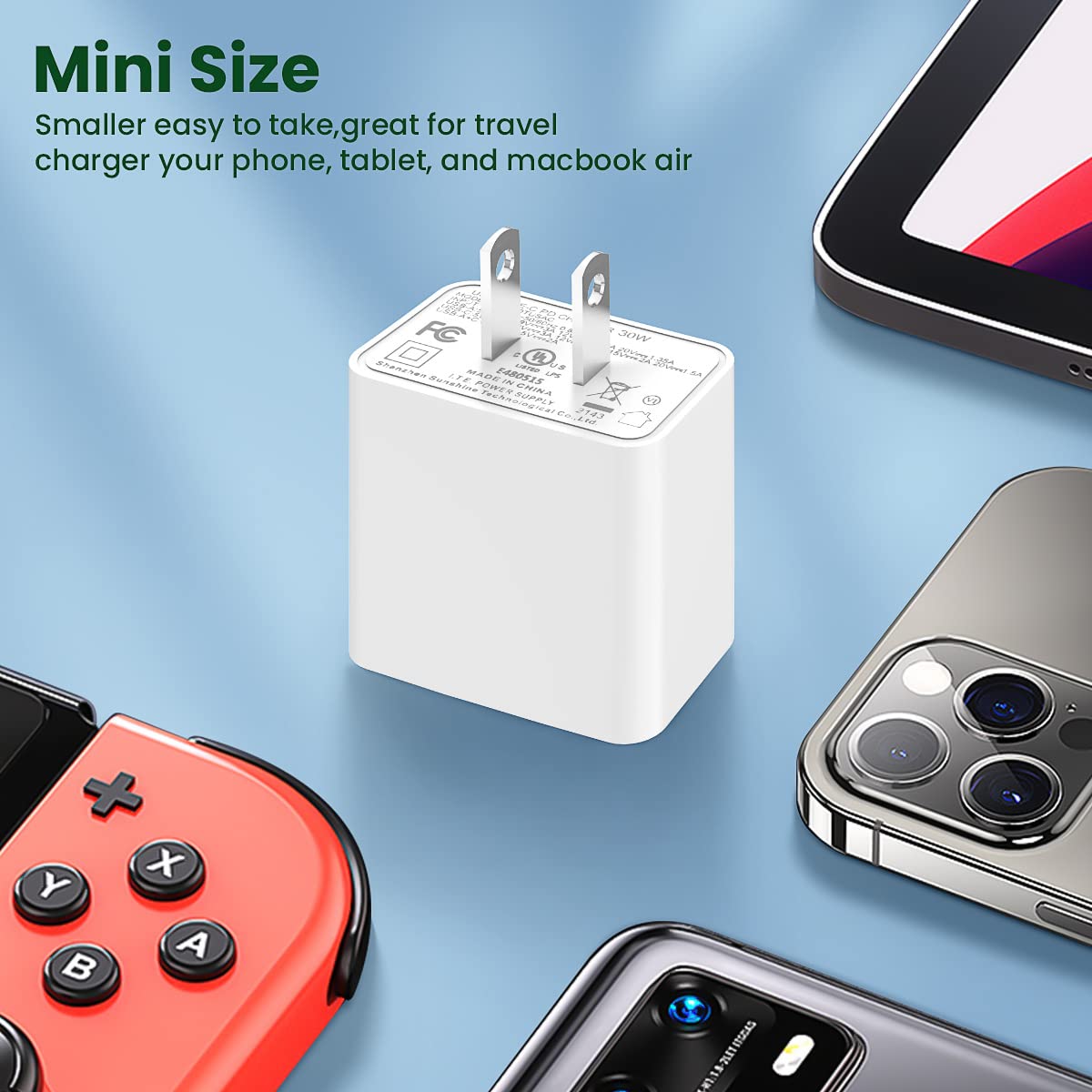 30W USB-C Fast Charger Block - Dual Port PD 3.0 Certified Power Adapter for iPhone 15/14 Pro Max, Google Pixel 6/6 Pro, Samsung Galaxy S21/S22 & iPad Pro - Compact Travel Charger for Home, Office & Car Charging