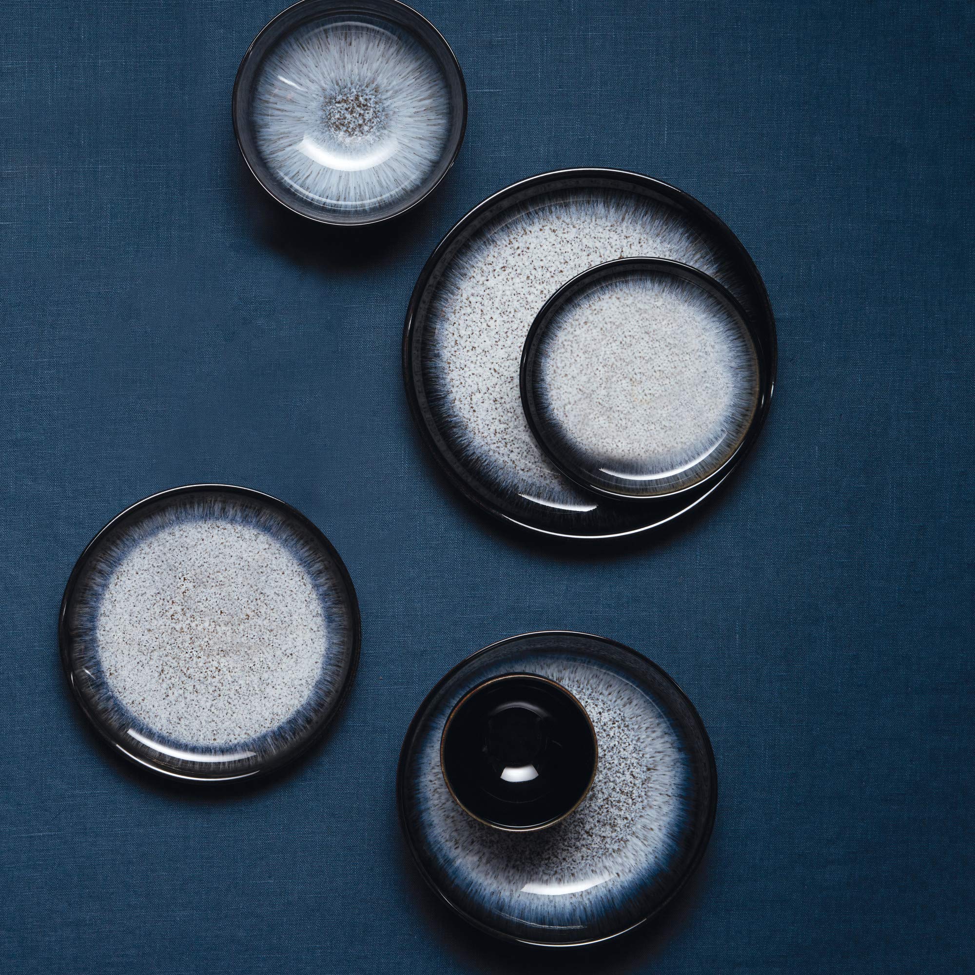 Denby Halo Coupe Dinner Plates Set of 2 - 26cm Black & Grey Ceramic Stoneware - Dishwasher & Microwave Safe - Chip & Crack Resistant - Elegant Tableware for Everyday Dining & Dinner Parties