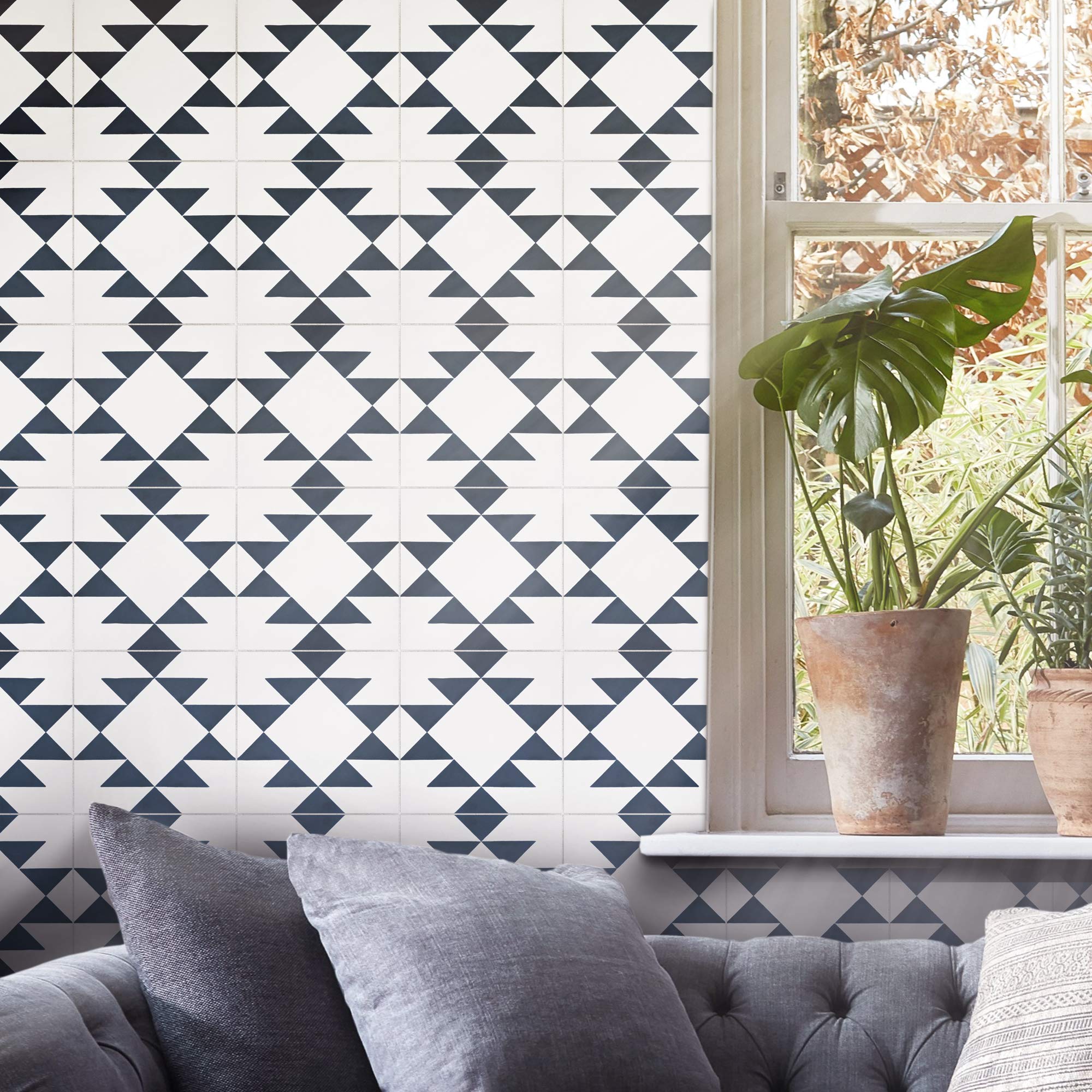Handmade Moroccan Tile 8x8-in White Navy Blue - Rissani CTP63-02 - Perfect for Kitchen Backsplash, Bathroom Wall Decor & Mediterranean Style Home Design