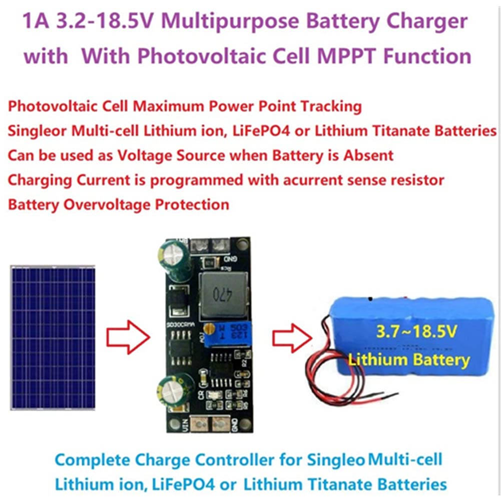 9V/18V MPPT Solar Charger Controller Board for Lithium Battery - 3.7V/7.4V/18V Charging Module with Overcharge Protection - Perfect for Solar Panels, DIY Power Banks, and Portable Charging Stations