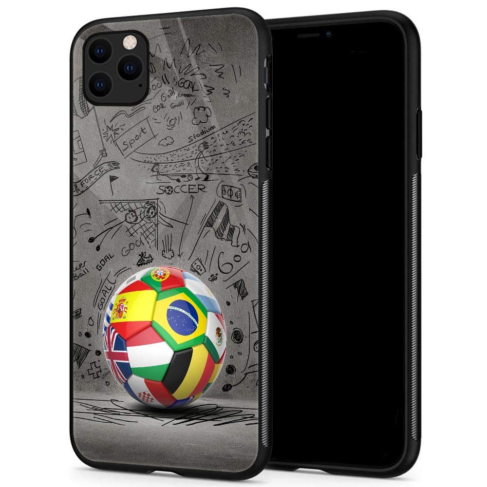 Premium iPhone 11 Pro MAX Case for Men - World Soccer Design Tempered Glass Protective Cover | Durable Black Phone Shell for iPhone 11 Pro MAX | Perfect for Soccer Fans, Daily Use & Travel Protection