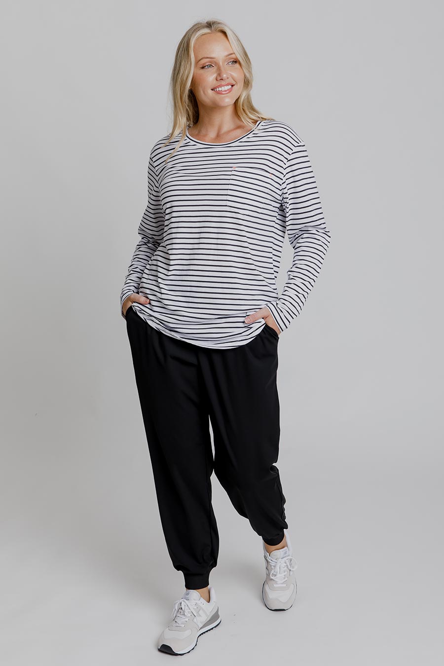 Stylish Black Stripe Long Sleeve Top for Women - Casual & Comfortable Lifestyle Shirt for Everyday Wear, Work, and Outings