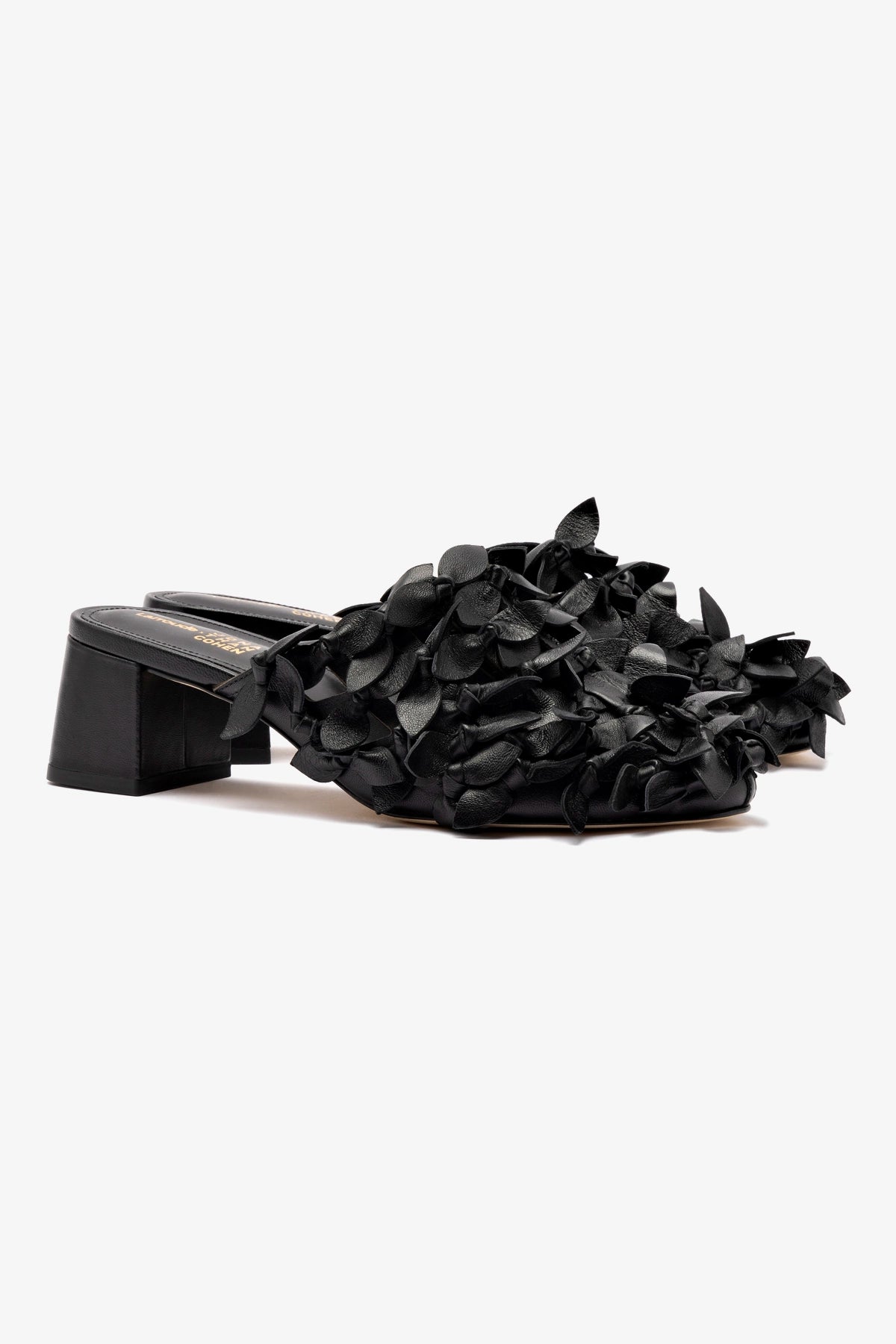 Larroudé x Jonathan Cohen Black Leather Dew Drop Mule - Stylish Women's Slide Sandals for Casual Outings & Summer Parties