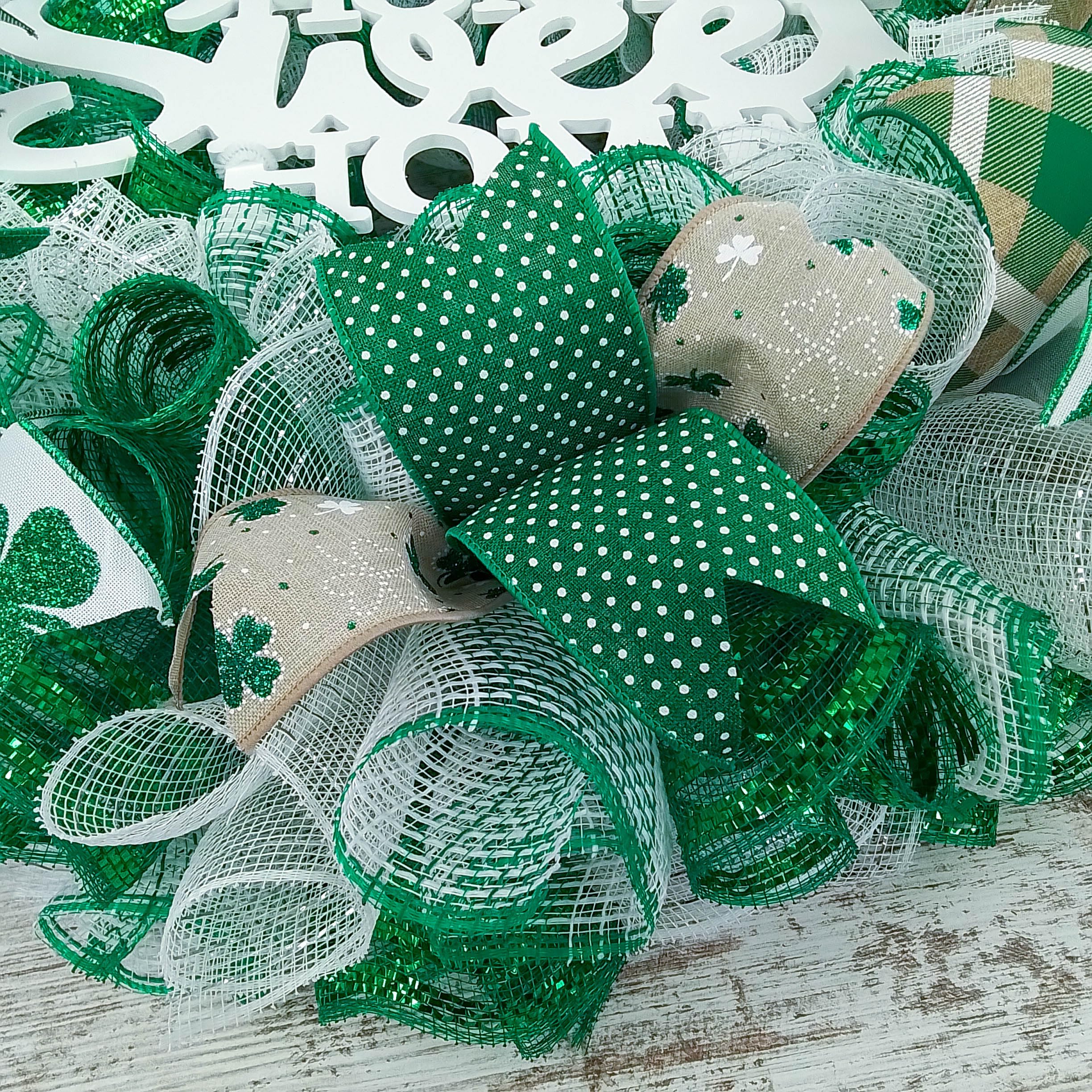 St. Patrick's Day Wreath - Green & White Clover Shamrock Door Hanging Decor for Home - Perfect for Front Door, Wall, Party & Festival Decoration