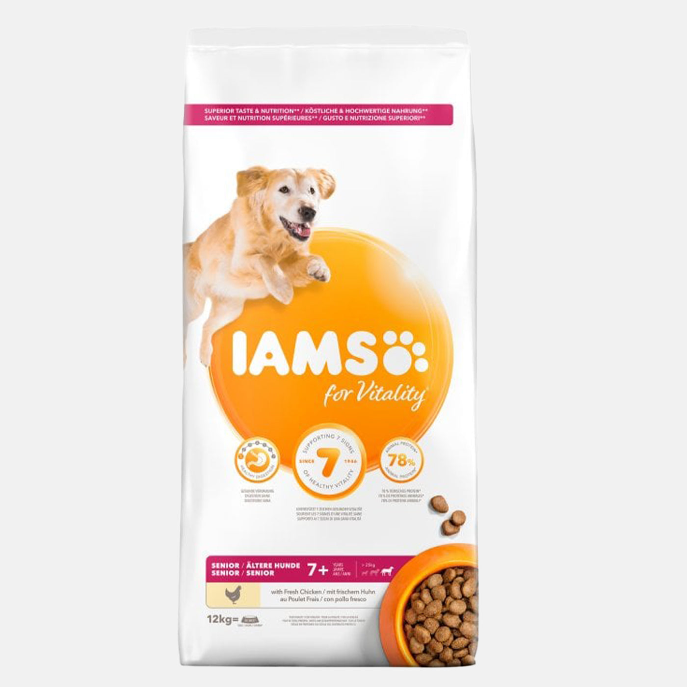 IAMS Vitality Large Breed Senior Dry Dog Food with Fresh Chicken - 12KG Bag for Joint & Muscle Health - Perfect for Aging Large Dogs