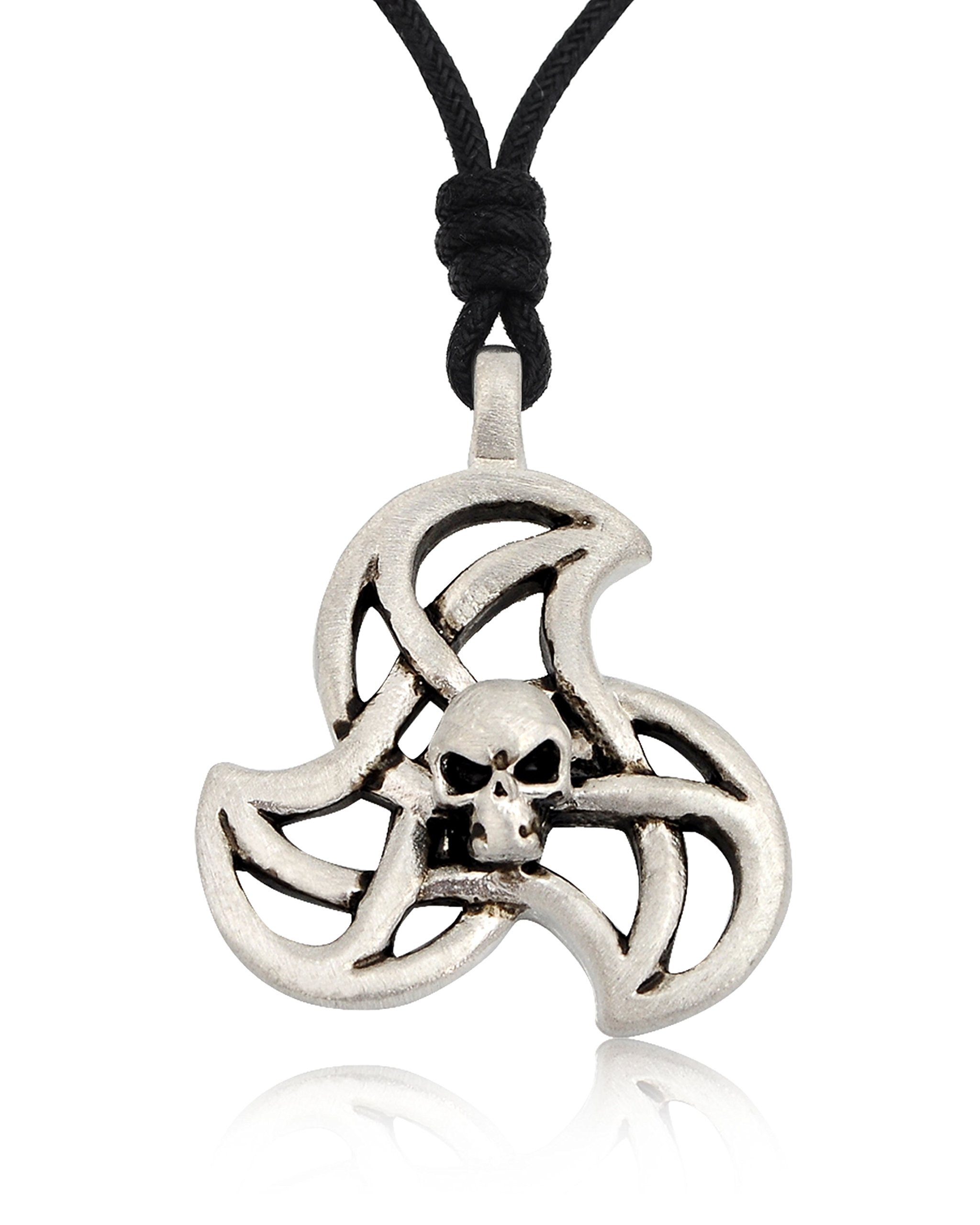 Skull Triad Silver Pewter Charm Necklace - Gothic Pendant Jewelry for Men & Women - Perfect for Halloween, Punk Fashion, and Gift Giving