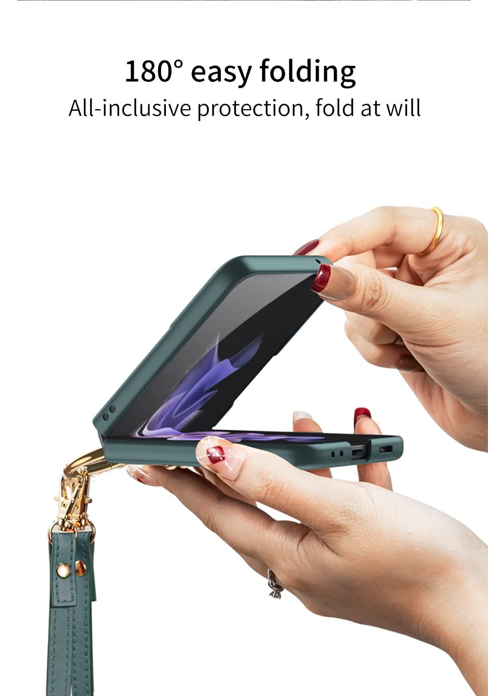 SHIEID Ultra-Thin Protective Case with Ring Holder for Samsung Galaxy Z Flip 3 5G - Slim Folding Screen Cover, Quick Mini Backpack Conversion - Perfect for Daily Use, Travel & Hands-Free Convenience (Green)