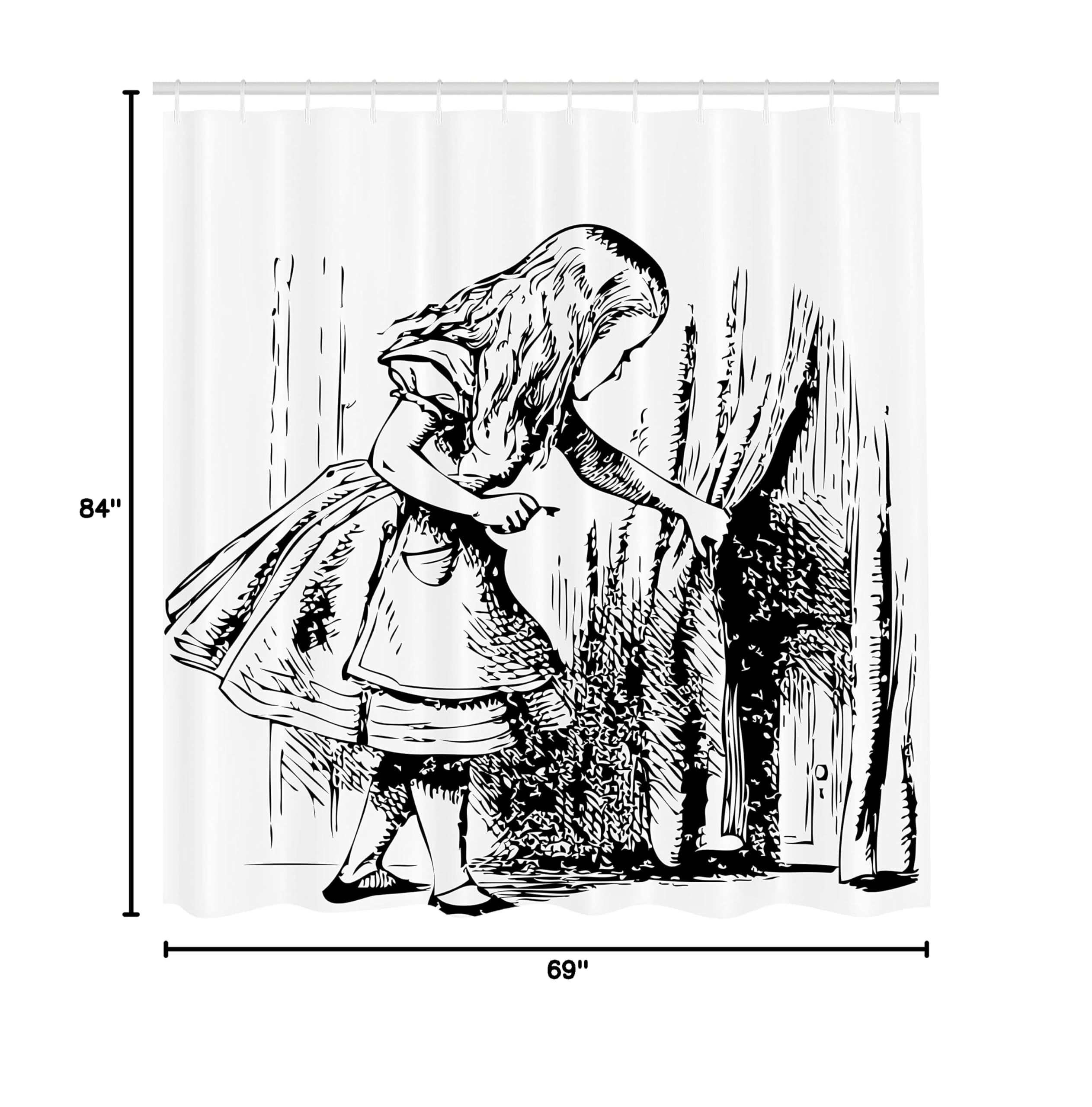 Ambesonne Alice in Wonderland Shower Curtain - Black & White Alice Adventure Design, 69x84 Inch Fabric Bathroom Decor with Hooks | Perfect for Themed Bathrooms, Kids' Rooms & Whimsical Home Decor