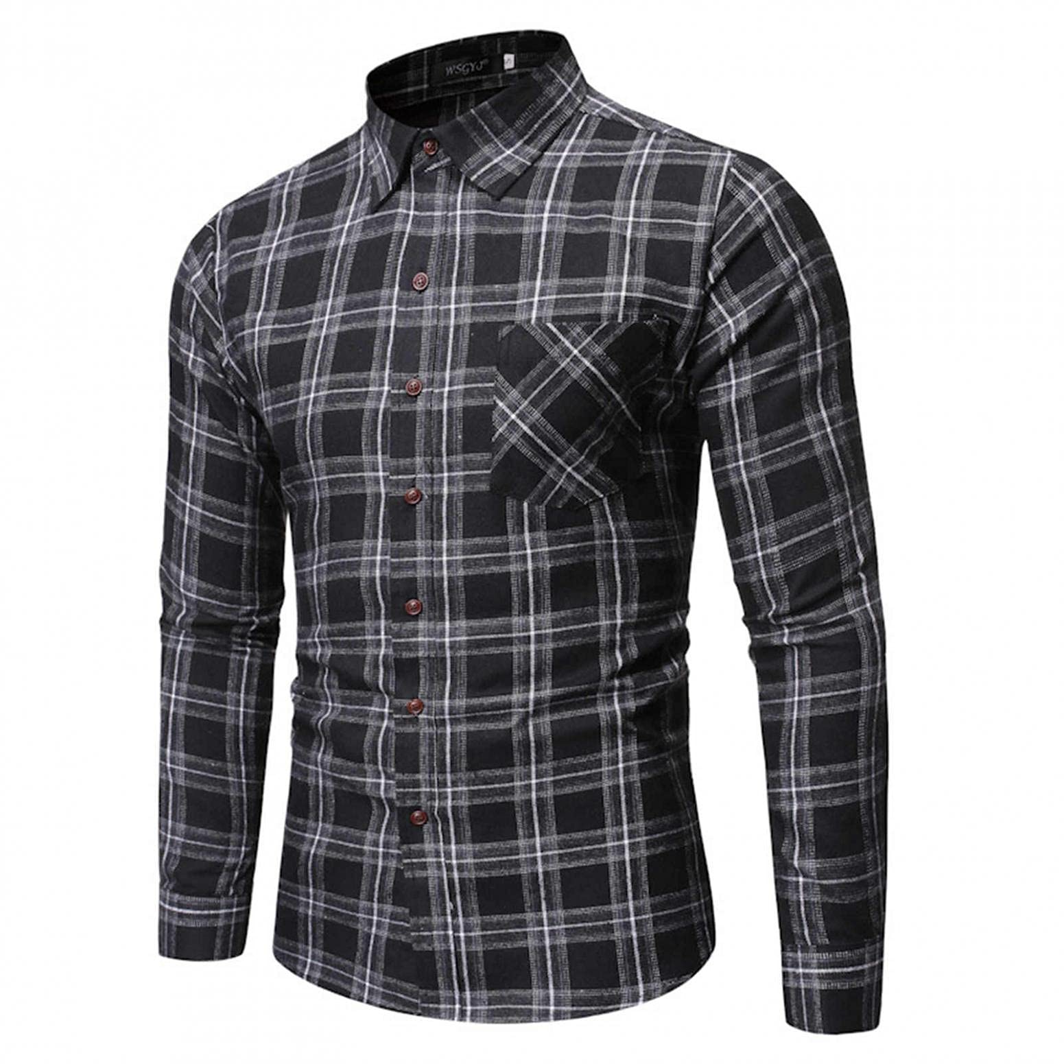 Men's Slim Fit Long Sleeve Brushed Plaid Flannel Shirt - Button Down Business Casual Dress Shirt for Office, Date Night & Fall Winter Outfits