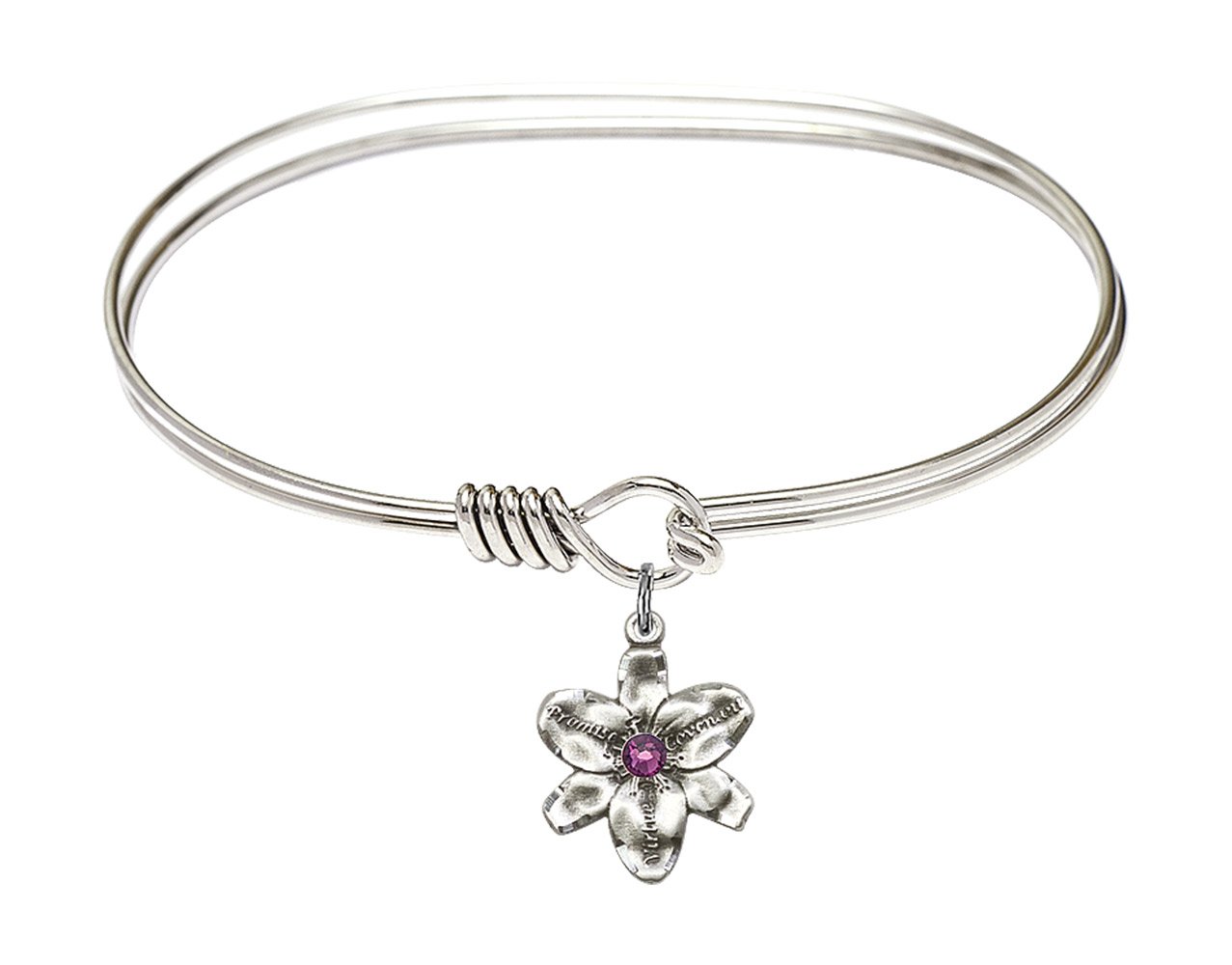 7 Inch Oval Eye Hook Bangle Bracelet with Chastity Medal Charm & February Purple Crystal - Elegant Jewelry for Valentine's Gifts, Romantic Dates and Special Occasions