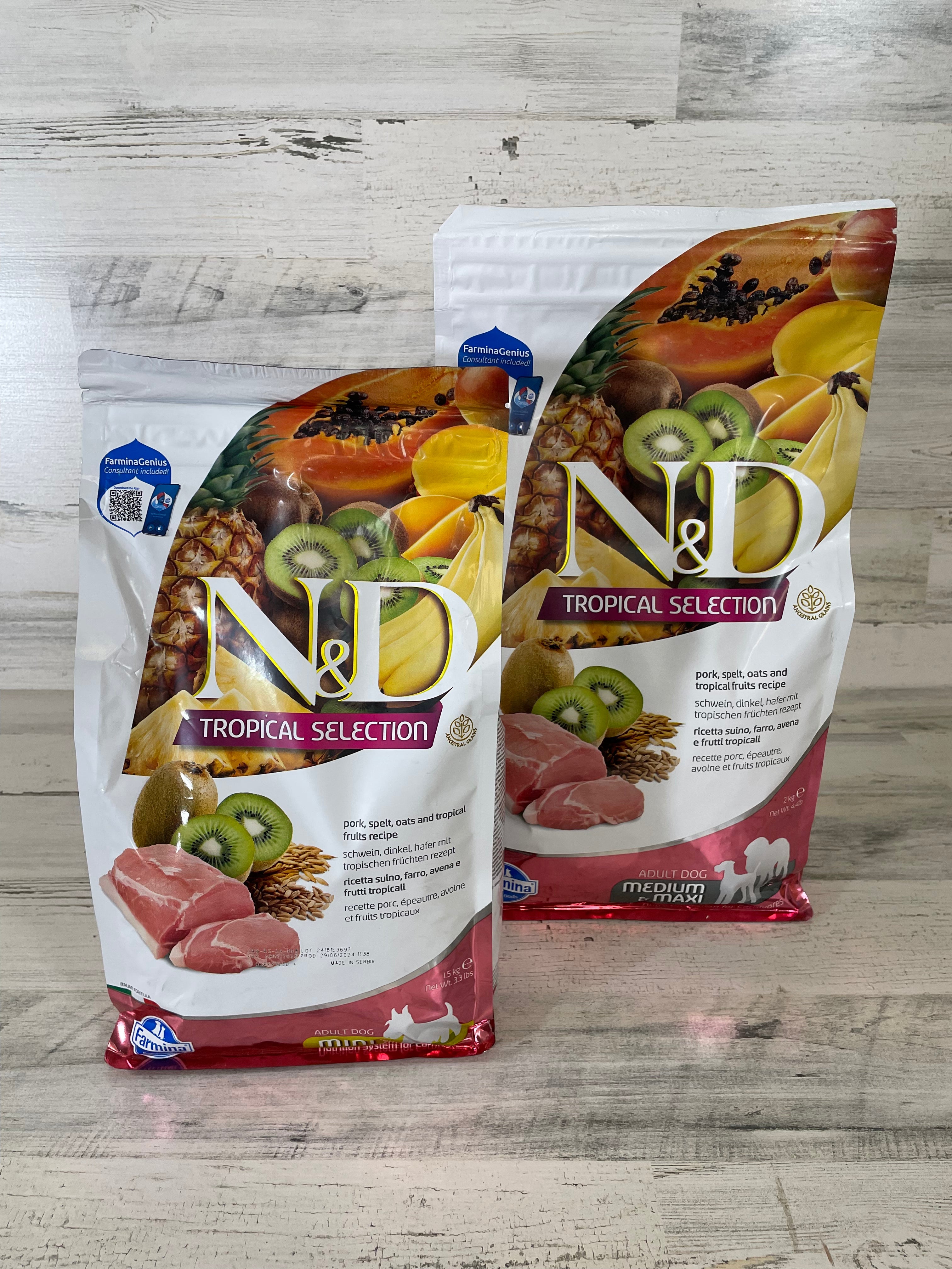 N&D Farmina Tropical Pork, Spelt & Oats Dry Dog Food - Grain-Free, High-Protein Formula for Adult Dogs - Perfect for Active Pets & Outdoor Adventures