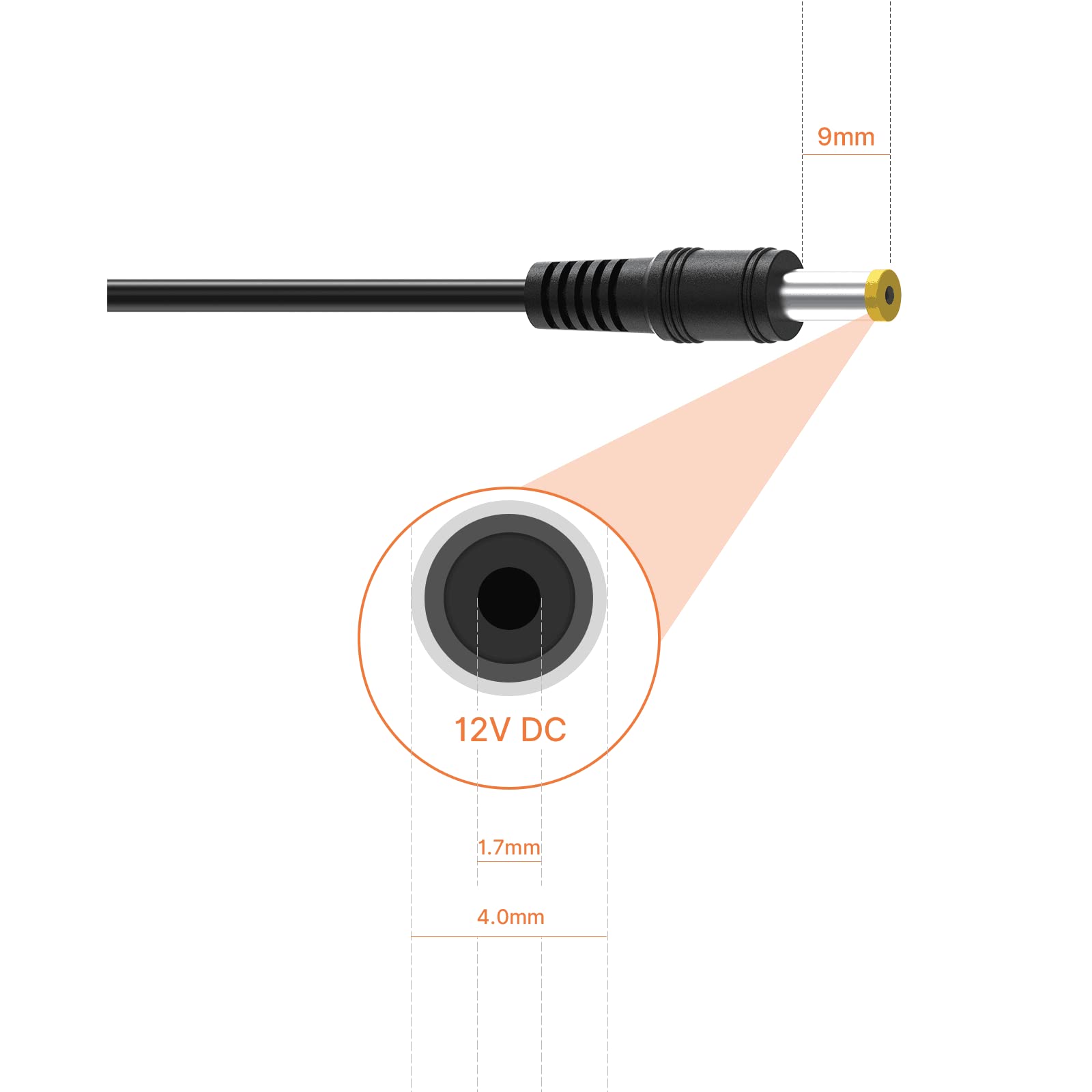 12V Power Cable Male to Male 4.0x1.7mm Plug - DC Power Cord for LED Strips, CCTV Cameras, Car Audio, and Home Electronics