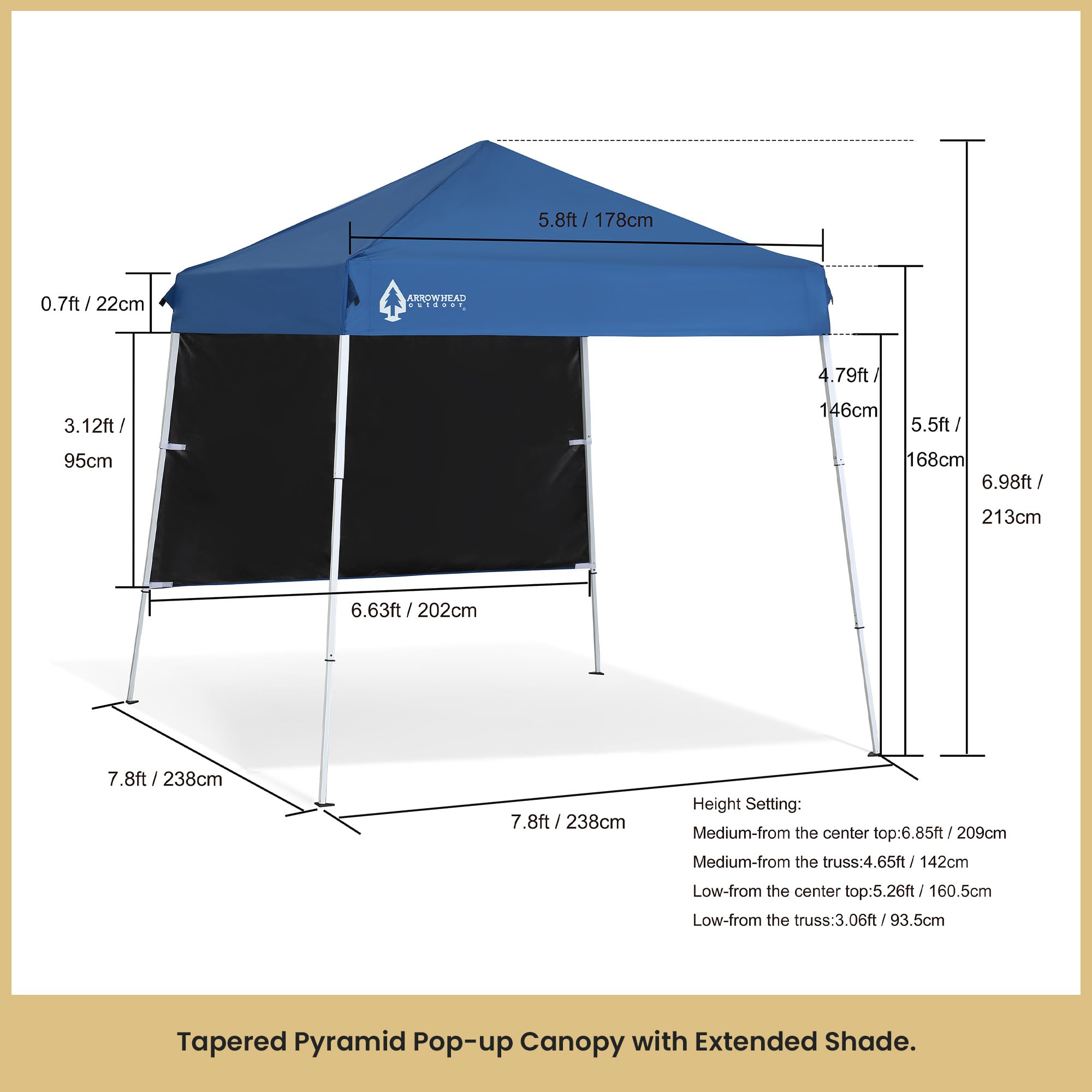 ARROWHEAD OUTDOOR 6'x6' Top / 8'x8' Base Pop-Up Canopy Tent with Sunwall - UV Resistant, Portable Backpack Design, Includes Sand Bags, Guide Ropes & Ground Stakes - Perfect for Beach, Camping, Backyard Parties & Outdoor Events (Blue)
