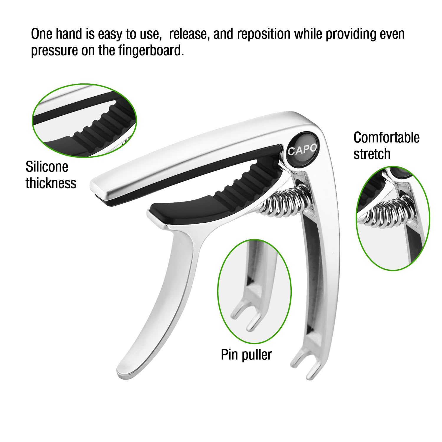 Premium Guitar Capo for Acoustic & Electric Guitars - 6-String Adjustable Clamp (Silver) | Perfect for Live Performances, Studio Recording & Practice Sessions
