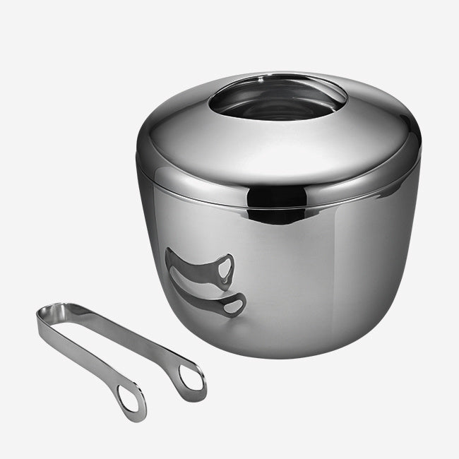 Georg Jensen Sky Ice Bucket with Lid & Tong - Premium Silver Champagne Wine Cooler for Parties, Weddings & Home Bar Decor