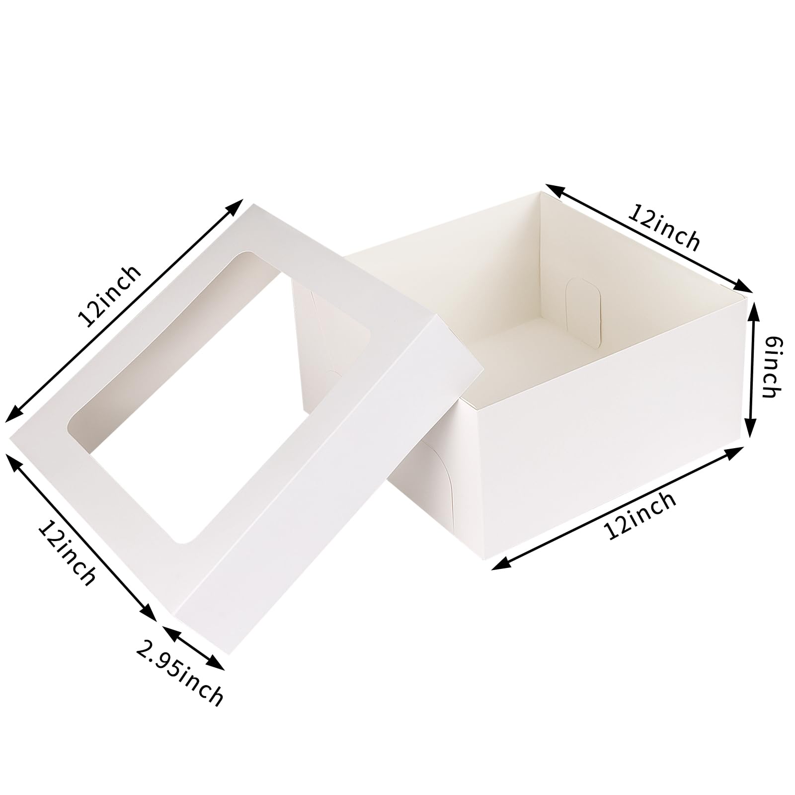 Moretoes 30-Pack 12x12x6 Inch Square Bakery Boxes with Clear Window - Perfect for Valentine's Day, Mother's Day, Birthday Party, Wedding, Easter - Great for Pastries, Chocolates, Cookies, Pies & Cakes - Durable Cake Packaging Boxes for Gifting & Dessert Display
