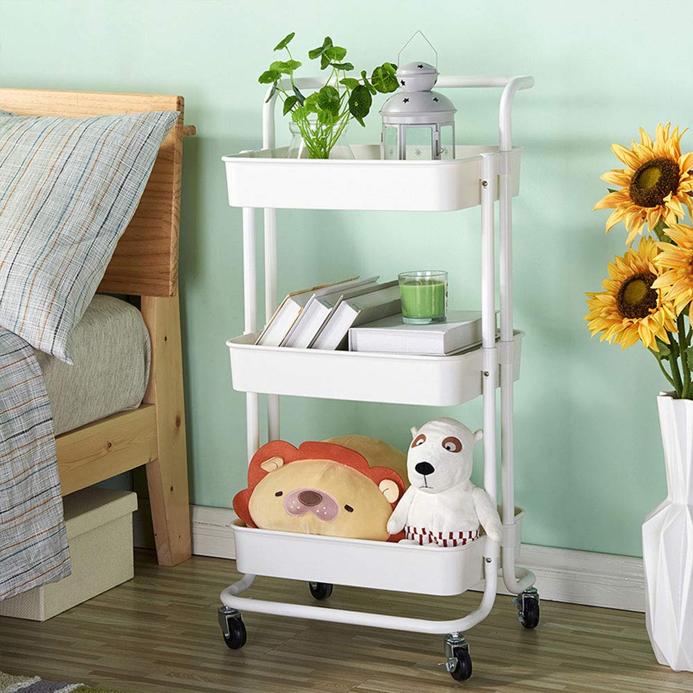 MTFY 3-Tier Rolling Utility Cart with Wheels - Mobile Storage Organizer Shelf Tower for Office, Kitchen & Home - Perfect for Organizing Files, Kitchen Supplies, Bathroom Essentials & Bedroom Items