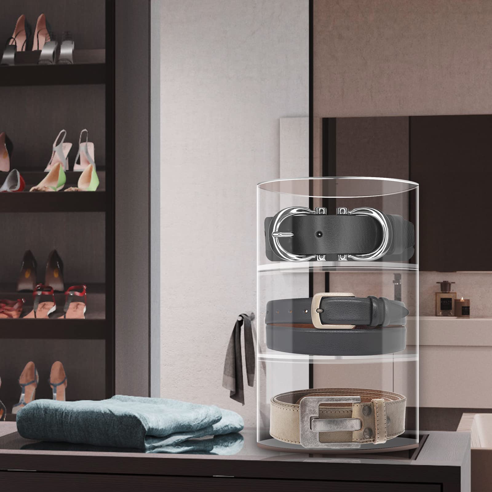 Acrylic 6-Layer Belt Organizer & Display Case - Perfect for Watches, Sunglasses, Jewelry, Bracelets, Rings & Makeup Storage | Compact 3-Tier Design for Closet, Dresser & Travel Organization