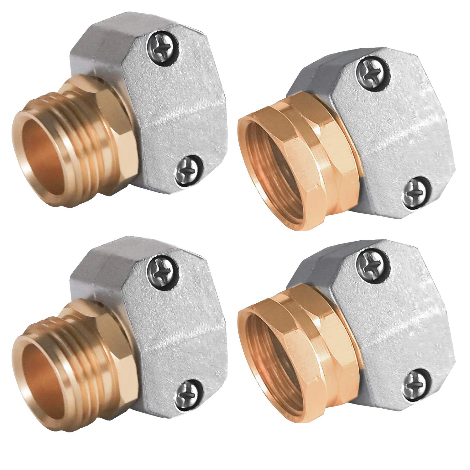 Hourleey Zinc & Aluminum Garden Hose Repair Fittings Set - 2 Female & 2 Male Connectors for Leak-Free Water Hose Repairs | Perfect for Lawn Irrigation, Car Washing & Outdoor Watering