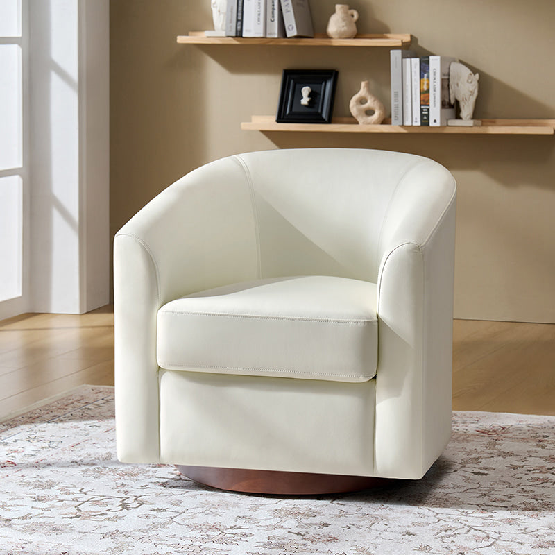 360 Degree Swivel Barrel Faux Leather Chair - Modern Accent Chair for Living Room, Office & Lounge - Comfortable PU Leather Recliner with Smooth Rotation