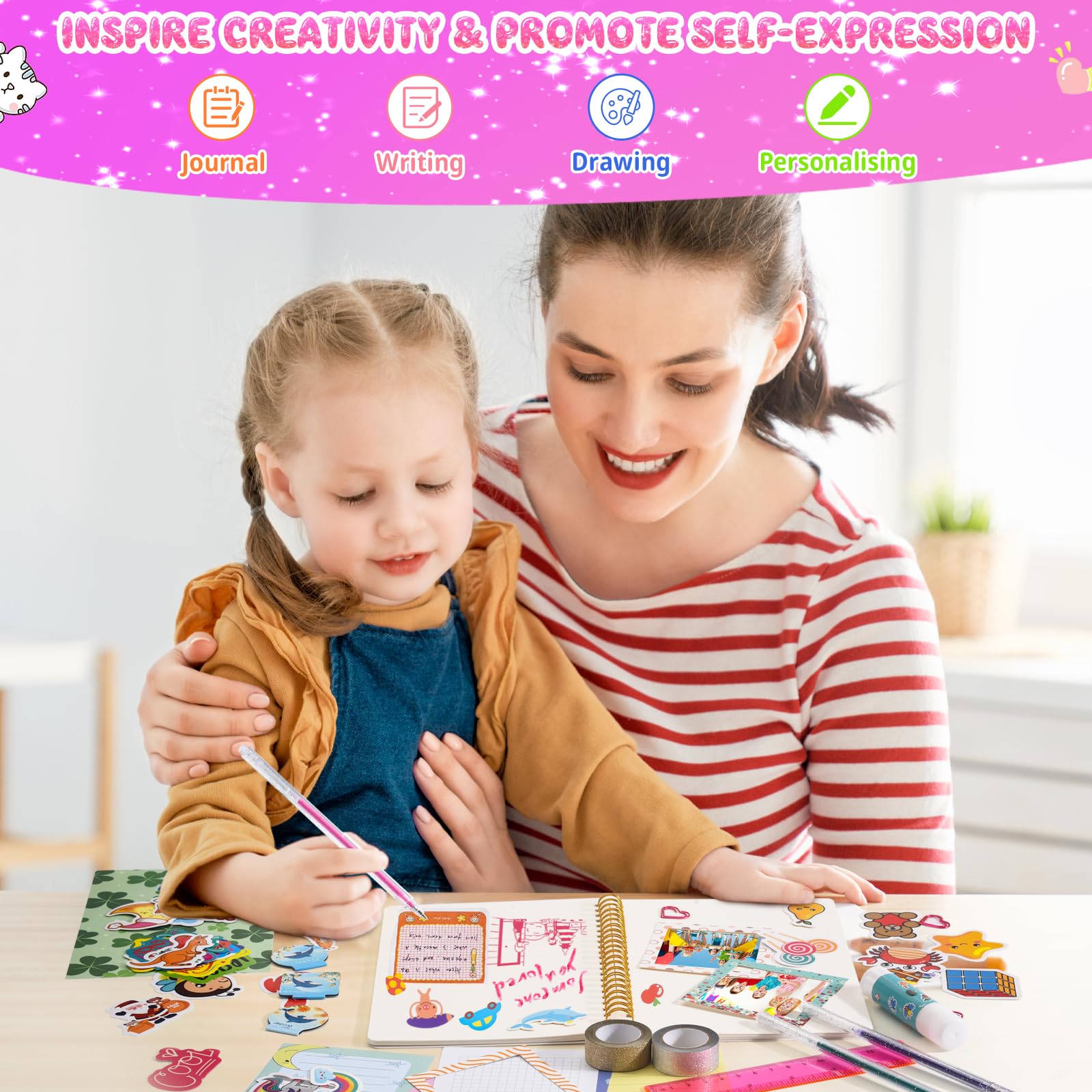 DIY Journal Kit for Girls Ages 8-14 - Creative Scrapbooking & Diary Supplies Set - Perfect Birthday Gift for Teen Girls - Stationery & Art Crafts Kit for Journaling, Memory Keeping & Creative Writing