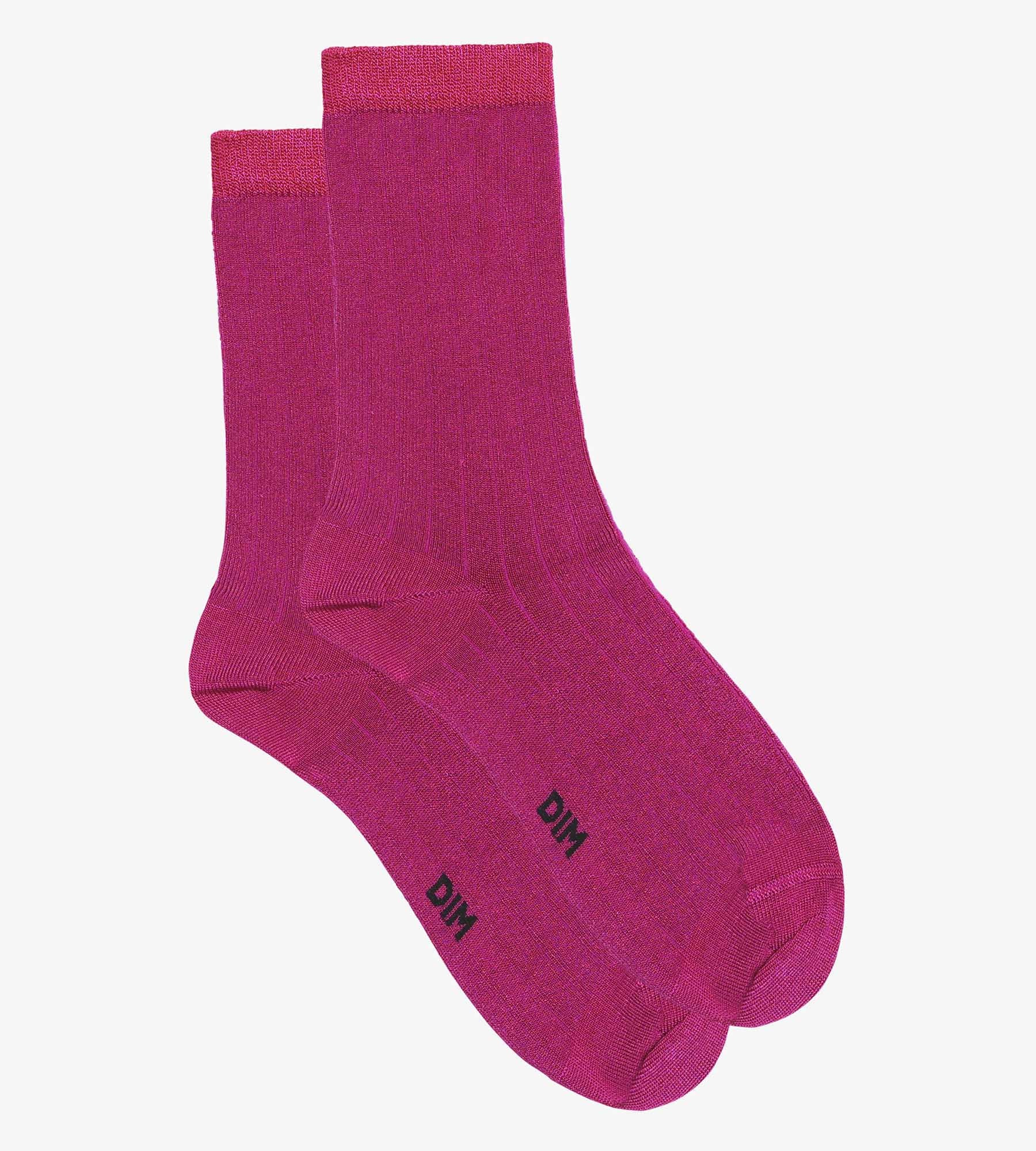 Women's Ribbed Cotton Satin Socks in Fuchsia - Soft & Comfortable for Everyday Wear, Work, and Lounging