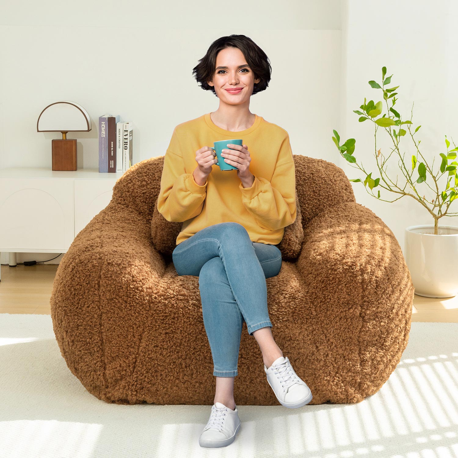 MAXYOYO Large Wool Bean Bag Chair with Pillow - Ultra Comfortable Lounge Chair for Adults, Perfect for Reading, Gaming & Relaxing in Living Room, Bedroom or Dorm