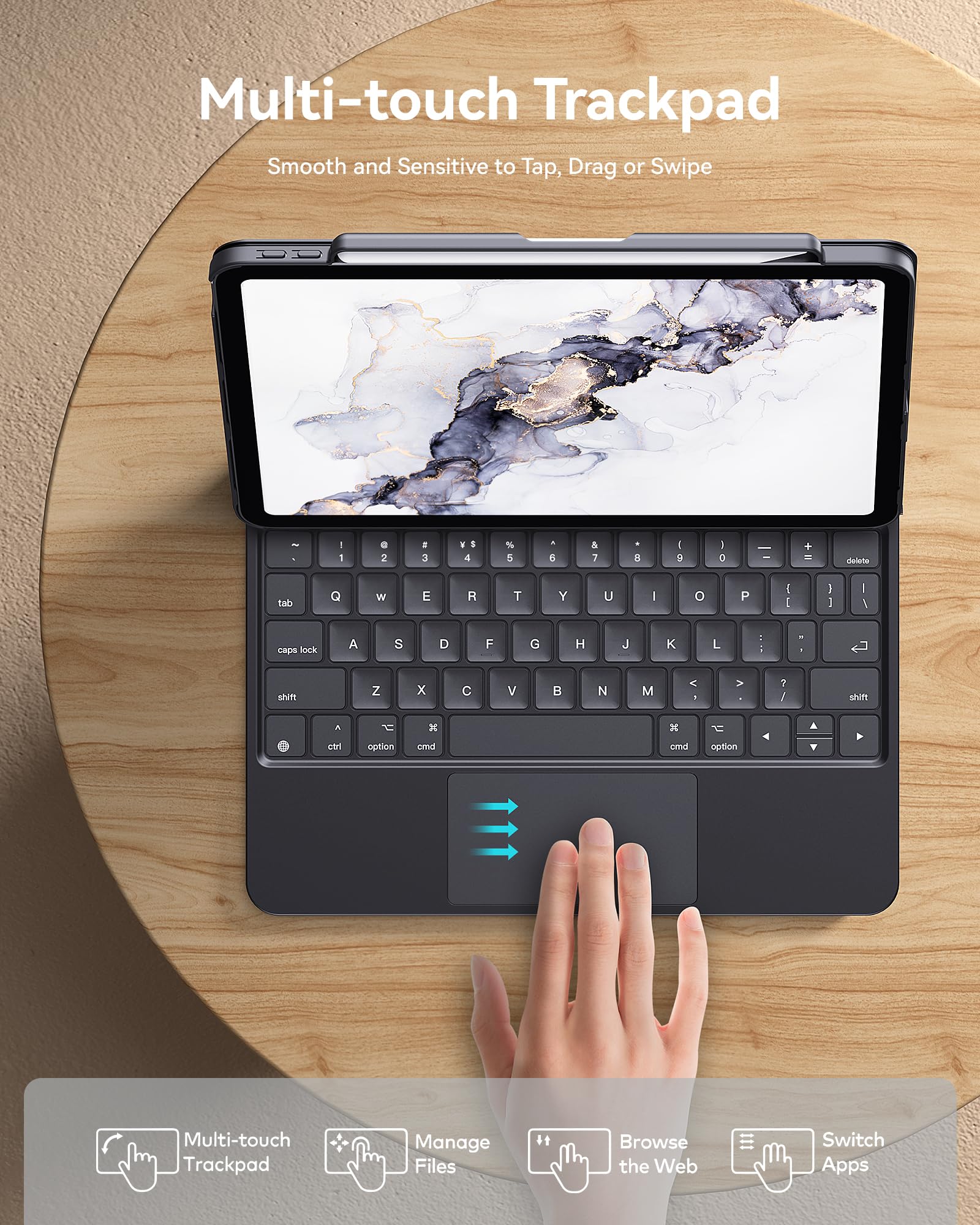 Magic Keyboard Case for iPad Air 11-inch M3/M2 (2025/2024) & iPad Pro 11-inch (1st-4th Gen) | Compatible with iPad Air 10.9-inch 4th/5th Gen | Built-in Pencil Holder & 4-Corner Protection | Sleek Black Design | Perfect for Work, Study & Travel