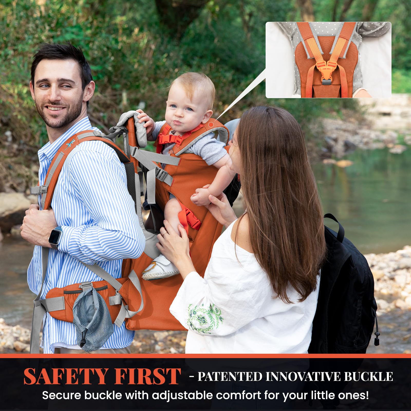 **WIPHA Ergonomic Baby Backpack Carrier for Hiking - Adjustable Padded Child Seat with Sun Canopy, Large Storage & Insulated Pocket - Safe Toddler Carrier (Orange) - Perfect for Outdoor Adventures, Travel & Family Walks**