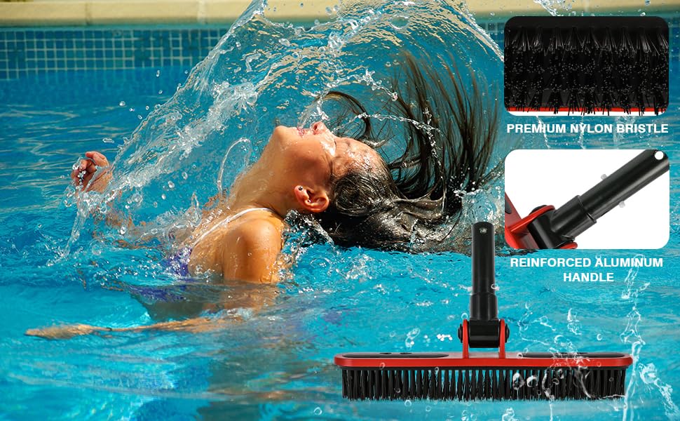 Heavy-Duty Pool Brush Head for Inground Pools - Durable Pool Scrub Brush with Reinforced Bristles for Cleaning Pool Walls and Floors - Red Plastic Swimming Pool Cleaning Brush - Perfect for Weekly Pool Maintenance and Deep Cleaning