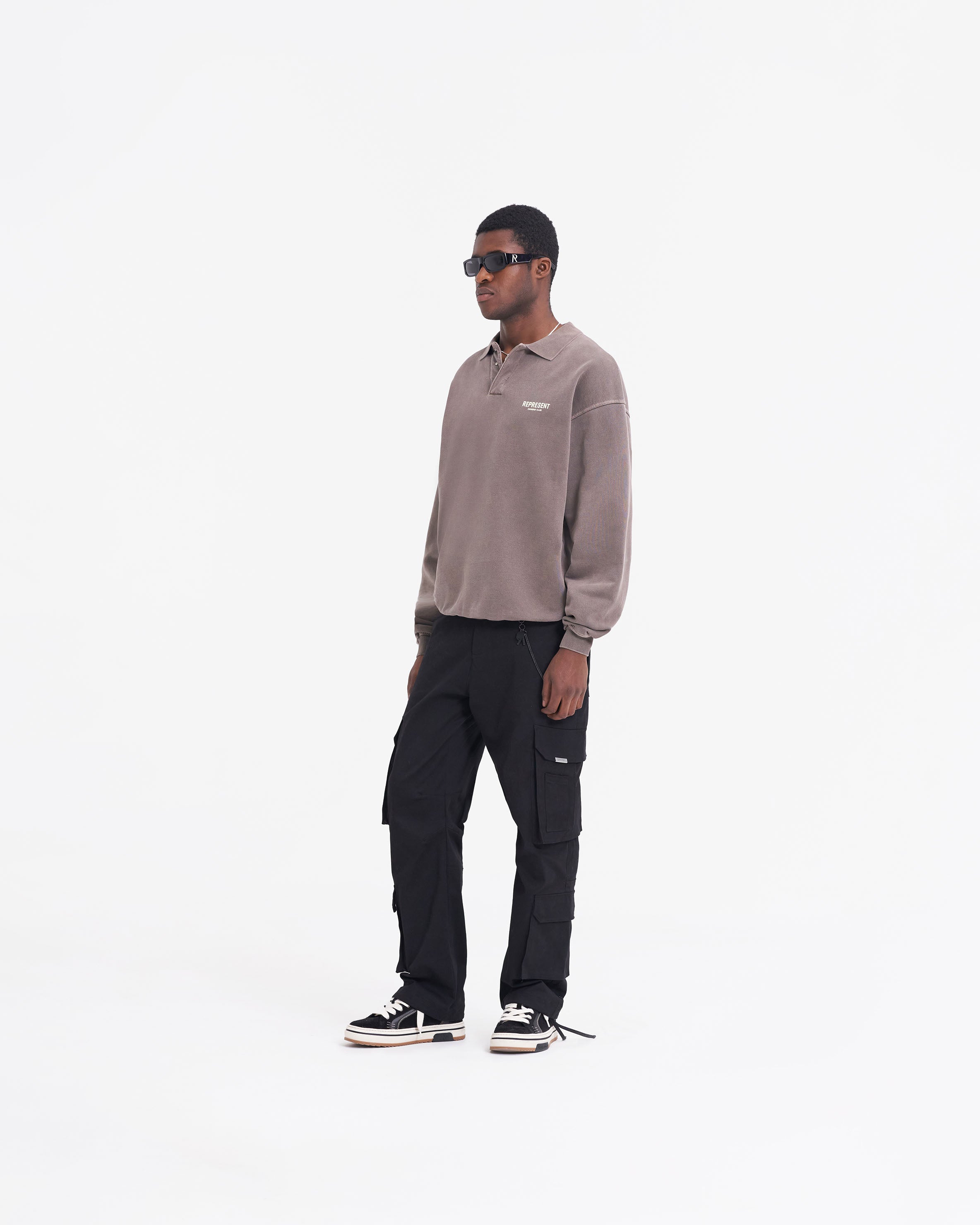 Represent Owners Club Long Sleeve Polo Sweater - Premium Cotton Blend Men's Casual Pullover (Fog Gray) | Perfect for Streetwear, Business Casual & Lounge Wear