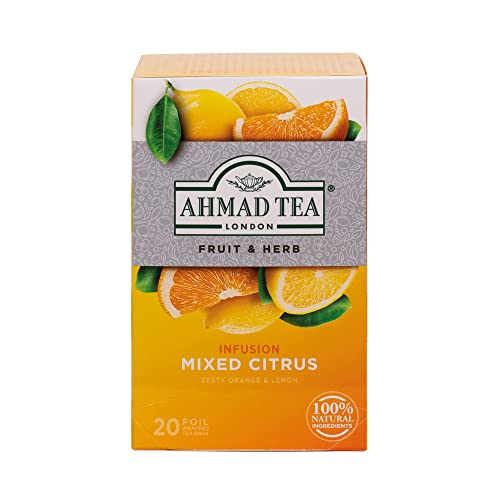 Ahmad Tea Mixed Citrus Herbal Tea - 20 Tea Bags | Caffeine-Free Citrus Blend with Orange, Lemon & Grapefruit | Perfect for Morning Boost, Afternoon Relaxation & Immune Support