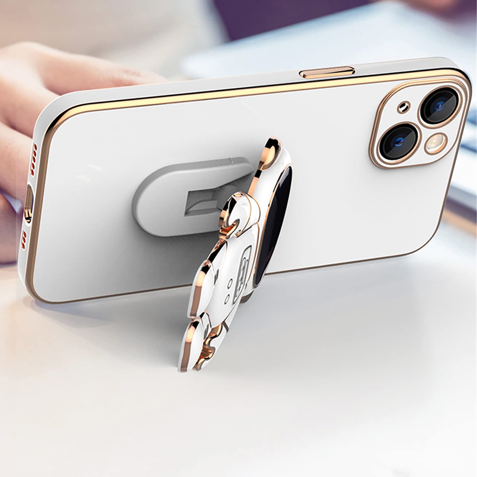 COOWEEK 6D Plating Astronaut Phone Case for iPhone 13 Pro Max (6.7 Inch) - Cute Pink Protective Cover with Camera Lens Protector & Hidden Stand | Perfect for Space Lovers, Everyday Use & Gift Giving