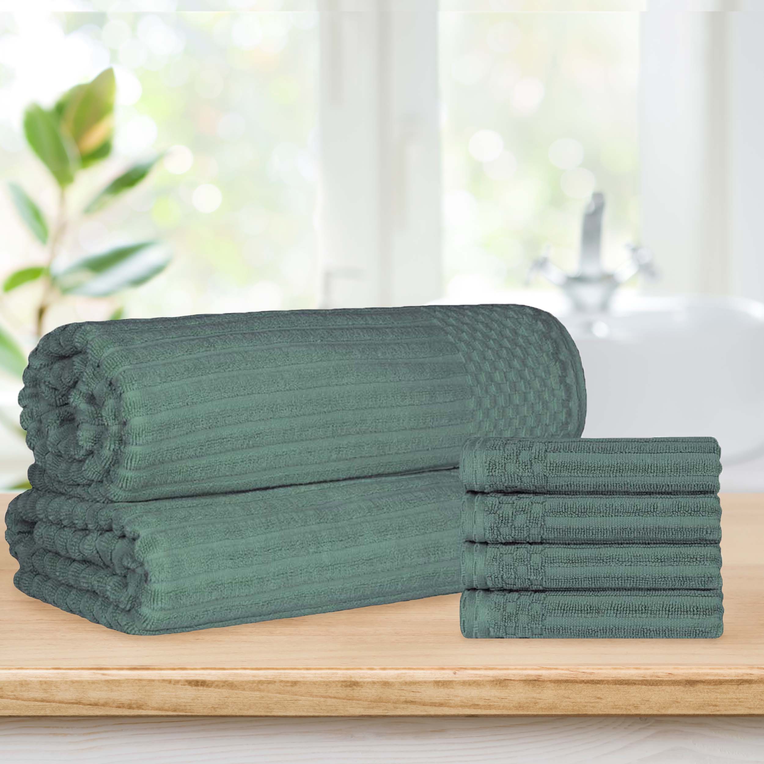 Premium Soho Ribbed Textured Cotton Hand Towels & Bath Sheets Set - Ultra Absorbent, Soft & Quick-Drying - Perfect for Bathroom, Spa, Gym & Guest Use