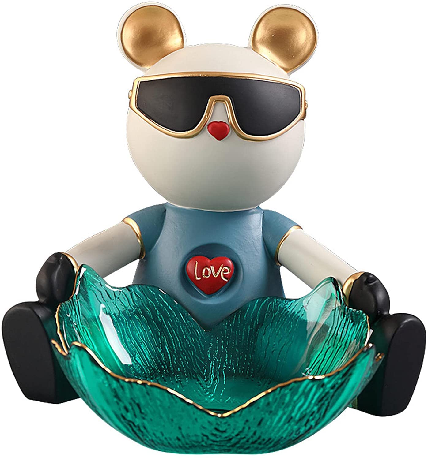 Space Bear Resin Organizer Tray - Creative Figurine Decorative Storage for Jewelry, Keys & Snacks - Nordic Style Home Decor for Living Room & Bedroom - Perfect Gift Idea (White & Blue) - Ideal for Organizing Small Items & Enhancing Home Aesthetics