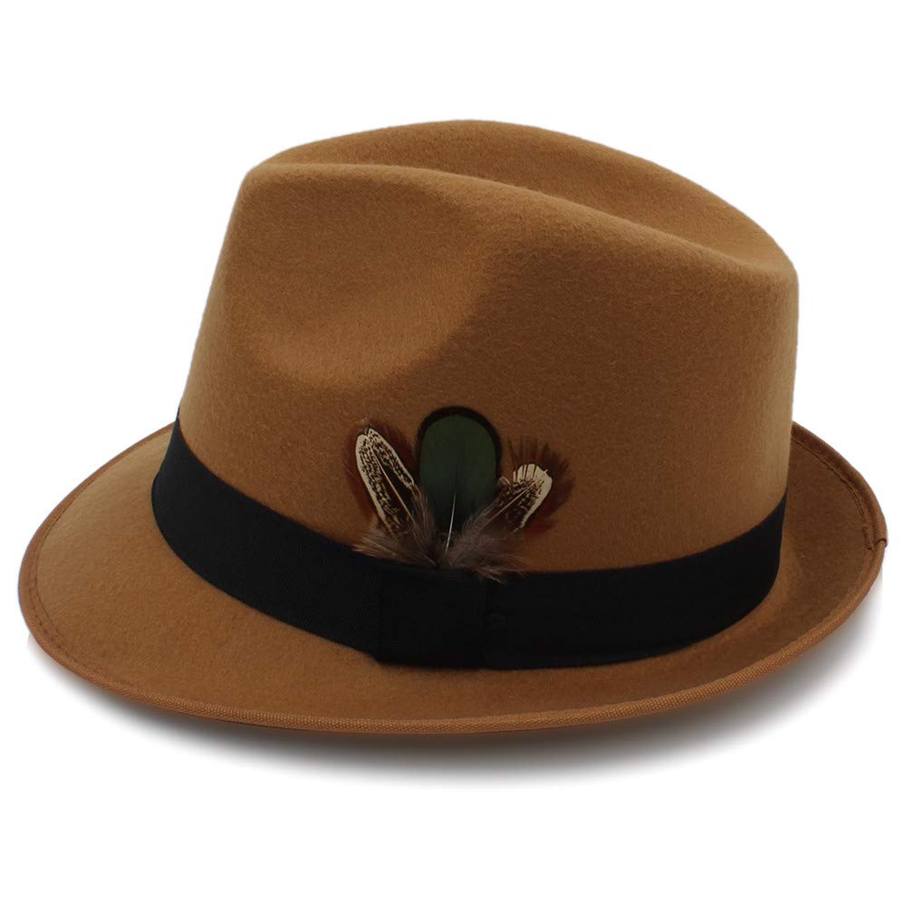 Vintage Wool Fedora Hat for Men with Feather - Winter Jazz Style