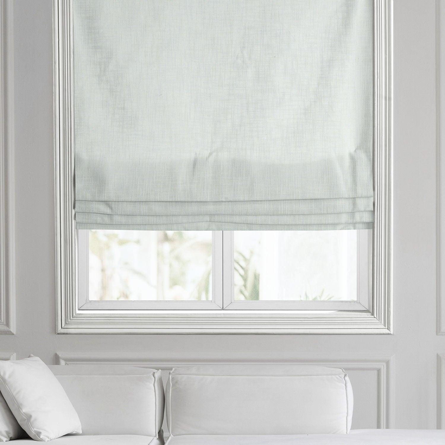Premium White Heavy Faux Linen Roman Shade - Elegant Window Treatment for Kitchen, Bedroom & Living Room