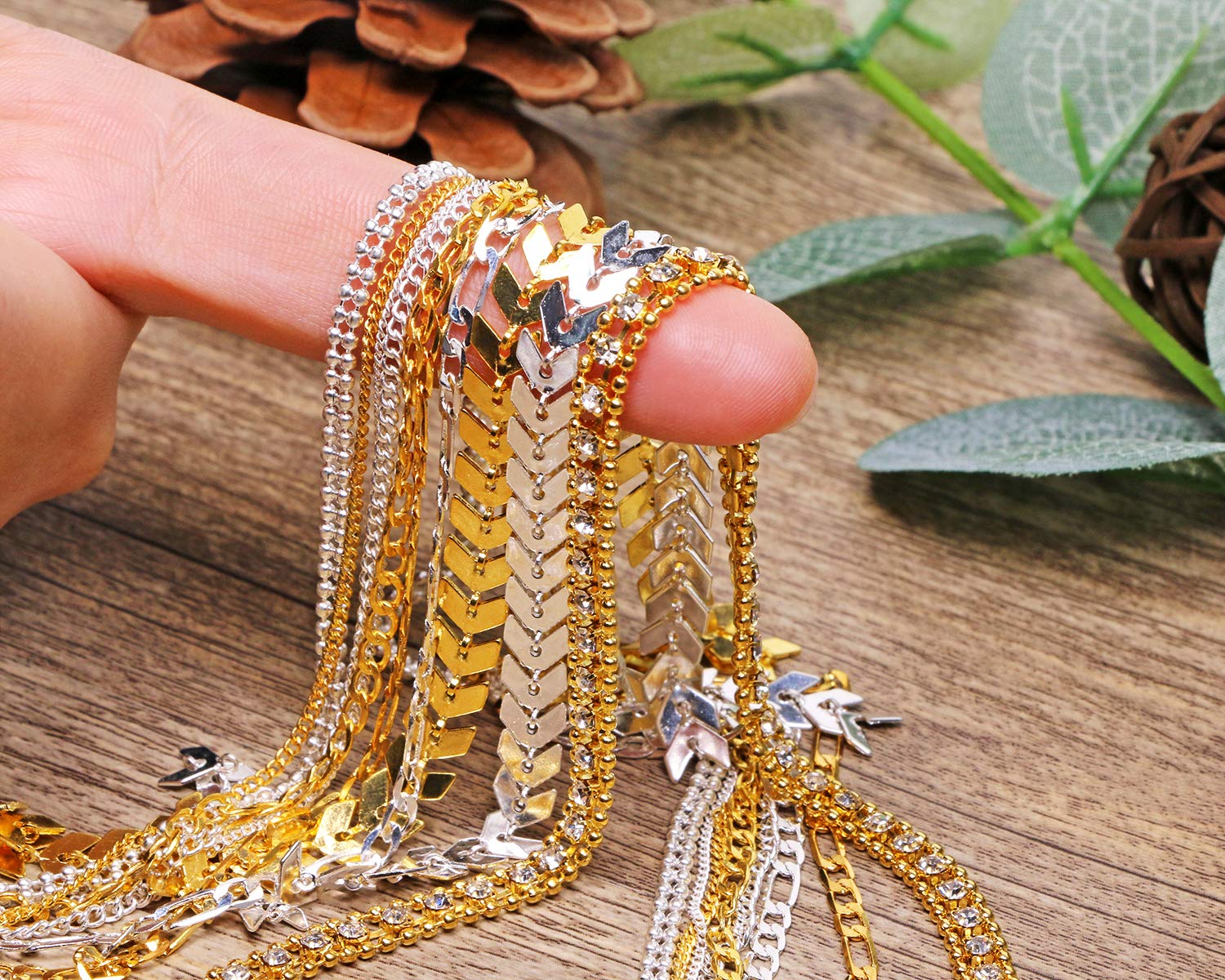 Tupalizy 10 Strips Metallic 3D Nail Chains - Gold & Silver Nail Art Beads, Rhinestones, Charms for DIY Nail Decoration | Perfect for Nail Salon, Party, Wedding, and Festival Nail Designs