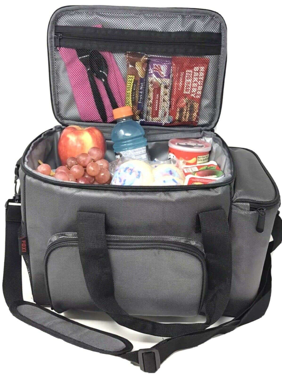 FOXI Large Insulated Cooler Bag for Adults & Kids - Reusable Lunch Box for Work, Gym, Camping, Beach Picnics - Leakproof & Durable (Grey with Black Trim) | Perfect for Office Meals, Outdoor Adventures & Family Outings