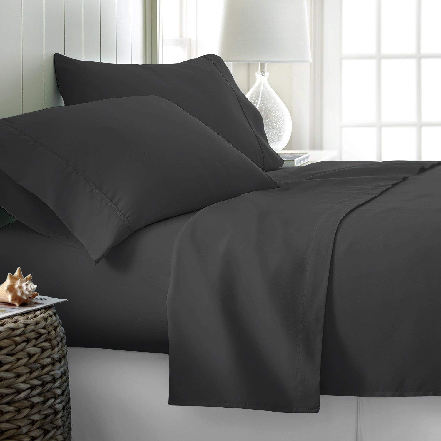 Luxury 600TC Twin Size Sheet Set - 4 Piece Dark Grey Hotel Quality Bed Sheets - Deep Pockets, Breathable & Cooling Cotton - Perfect for Guest Rooms, Dorms & Cozy Bedrooms