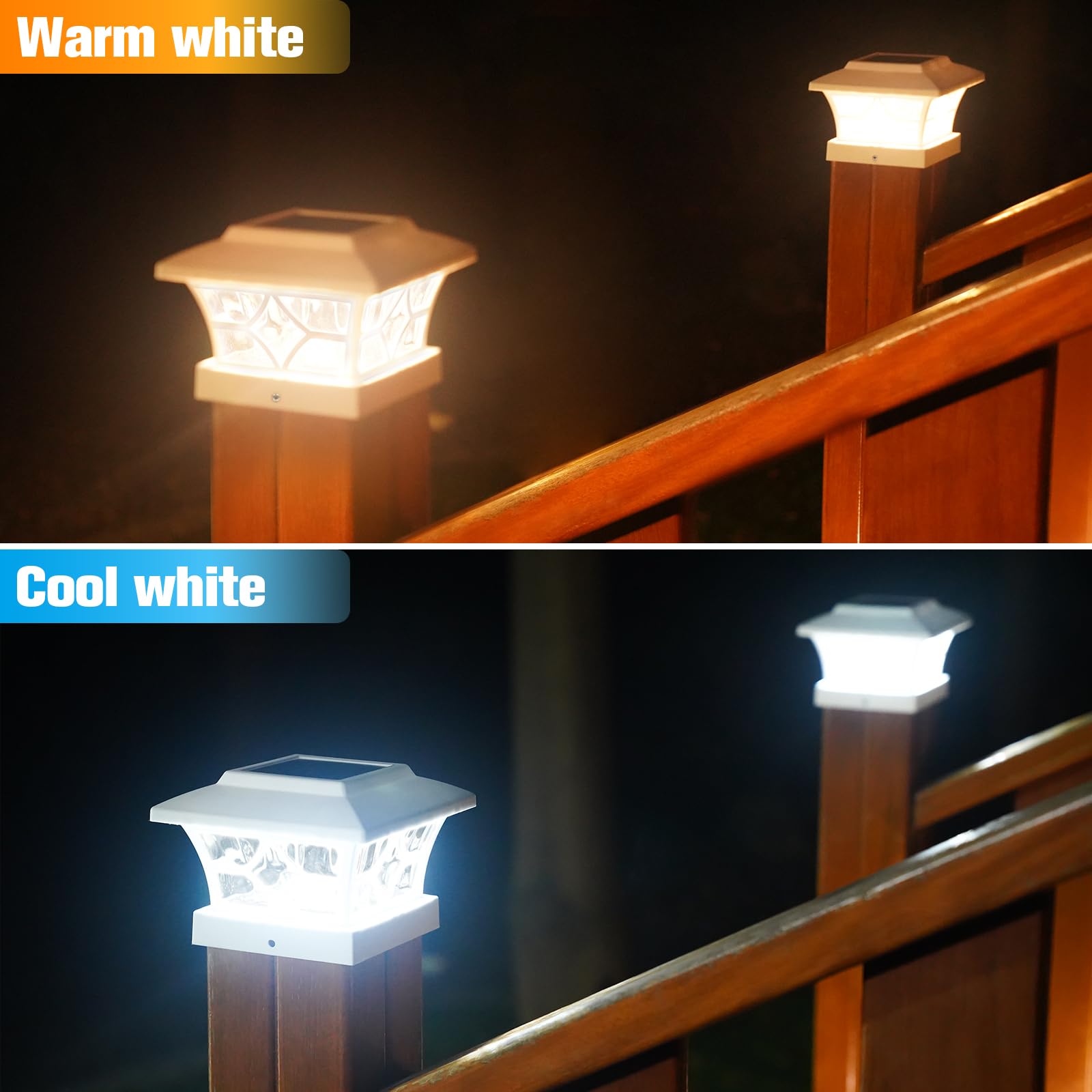 VOLISUN Solar Post Cap Lights Outdoor - 4 Pack Waterproof Solar Powered Fence Lights for 4x4 Vinyl/Wood Posts, Cool/Warm White LED Deck Lighting for Garden, Patio, Porch, Pathway & Backyard Landscape Lighting