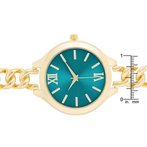Elegant Gold Link Watch with Turquoise Dial - Stylish Women's Jewelry Watch for Everyday Wear & Special Occasions