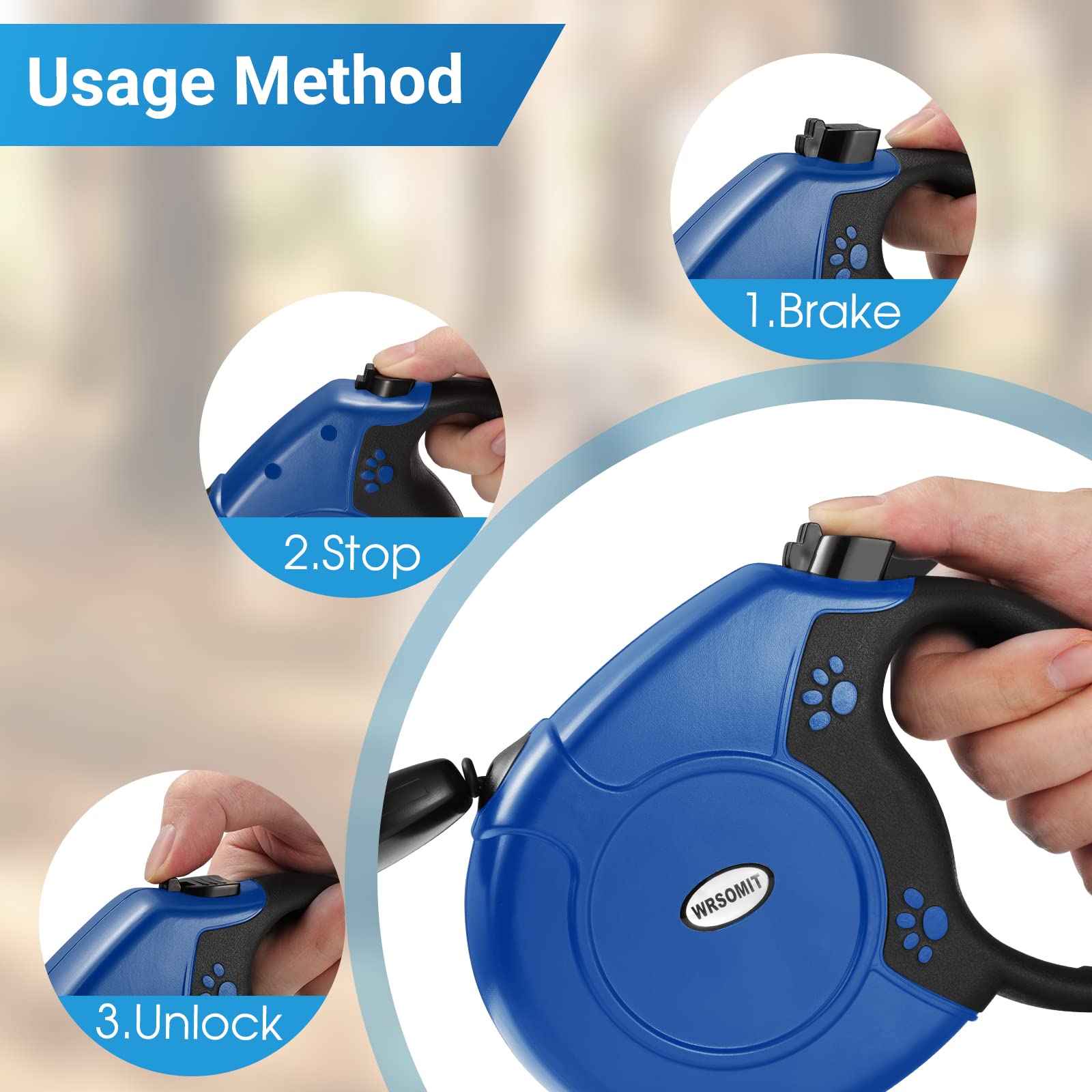26FT Retractable Dog Leash - Heavy Duty Nylon Tape Leash for Small Medium Large Dogs up to 110lbs - Anti-Slip Handle & One-Handed Brake - 360° Tangle-Free Design (Blue) - Perfect for Walking, Running, Training and Outdoor Adventures with Your Pet