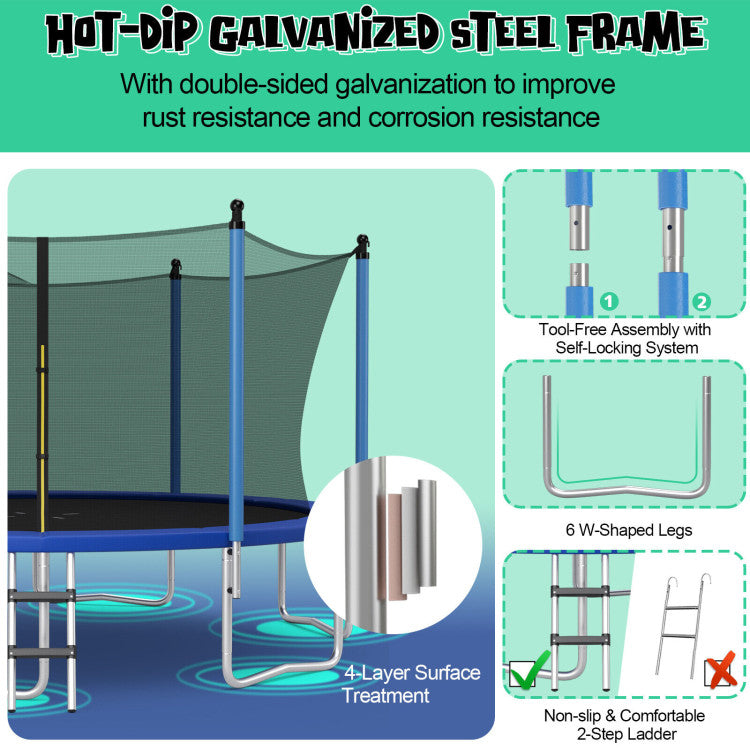 Costway 15' Outdoor Trampoline with Safety Enclosure Net, Ladder & Basketball Hoop - Heavy Duty Jumping Mat for Backyard, Garden, Kids Playground (Great for Family Fun, Exercise & Outdoor Activities)