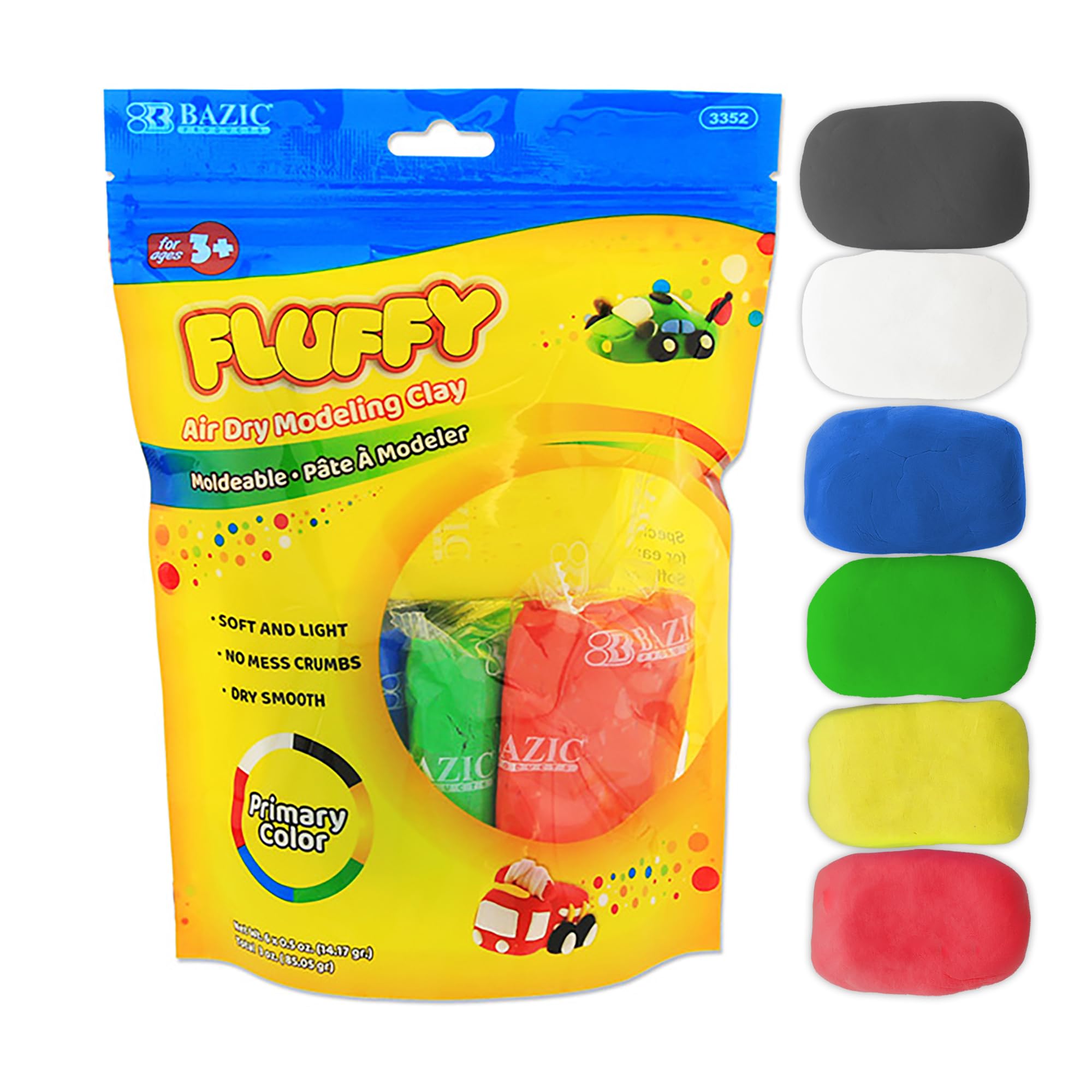 BAZIC 6-Color Air Dry Clay Set (3 oz Each) - Non-Toxic Modeling Dough for Kids Art & Craft Projects - Perfect Gift for Toddlers, Boys & Girls (24-Pack) - Ideal for DIY Slime Making, School Projects & Creative Play