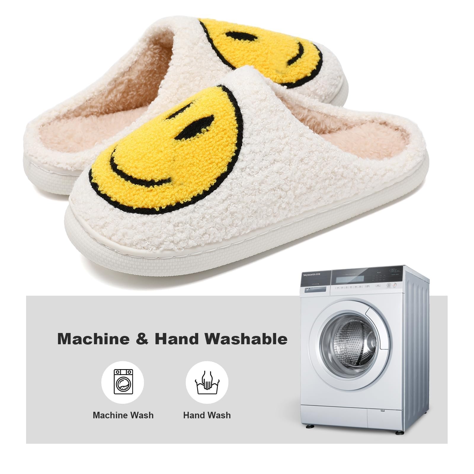 **Shoquis Smile Face Slippers for Women & Men - Fuzzy Memory Foam House Slippers with Faux Fur Lining - Warm Indoor/Outdoor Plush Bedroom Shoes for Cozy Home & Lounge Wear**