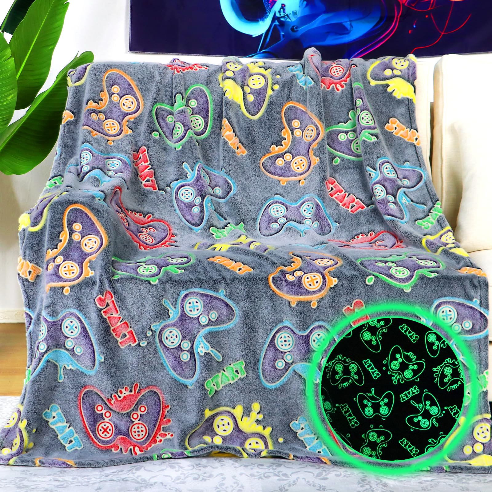 Glow in The Dark Gaming Blanket for Boys - 50